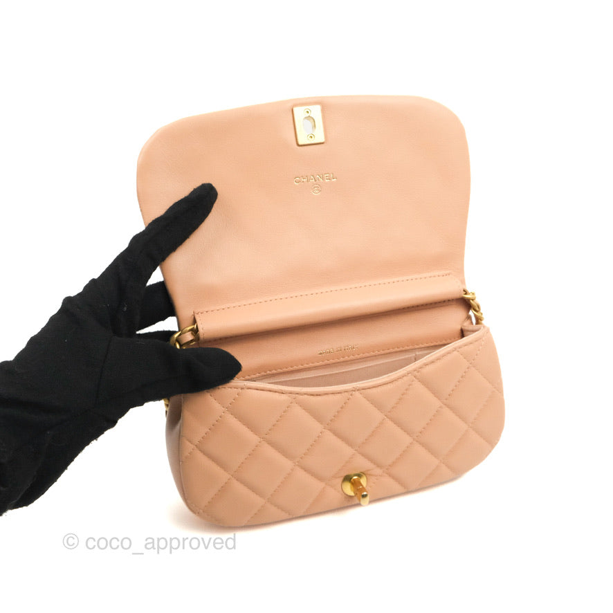 Chanel Clutch with Chain Beige Pink Calfskin Aged Gold Hardware