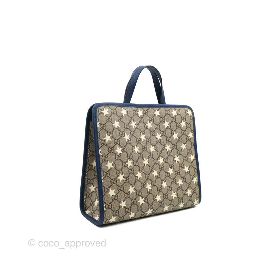 Gucci Kids Tote Bag GG Supreme Monogram Stars Navy