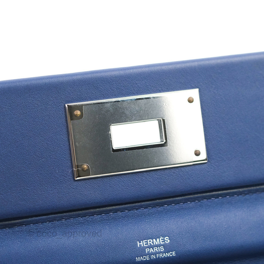 Hermes Kelly Mini Pochette Swift Bleu Brighton Palladium Hardware