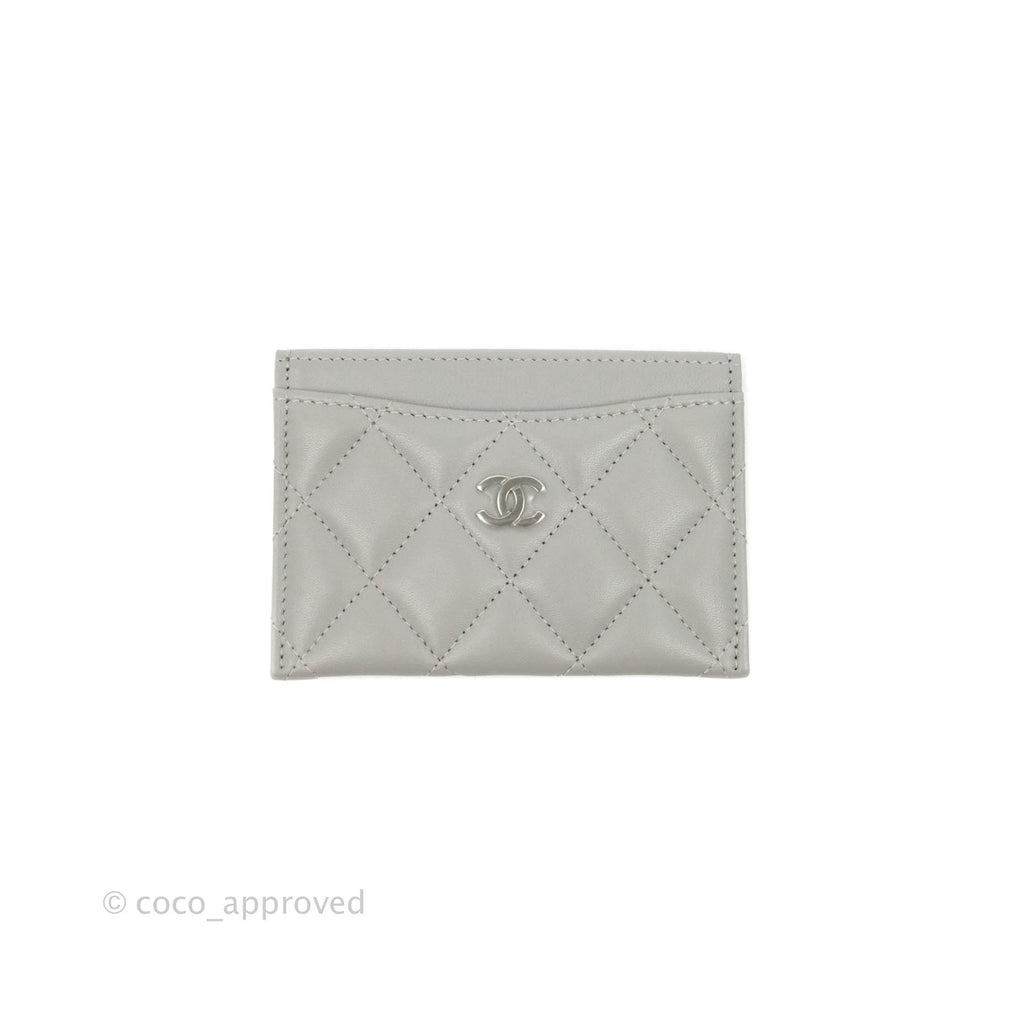 Chanel Classic Flat Card Holder Grey Lambskin Silver Hardware
