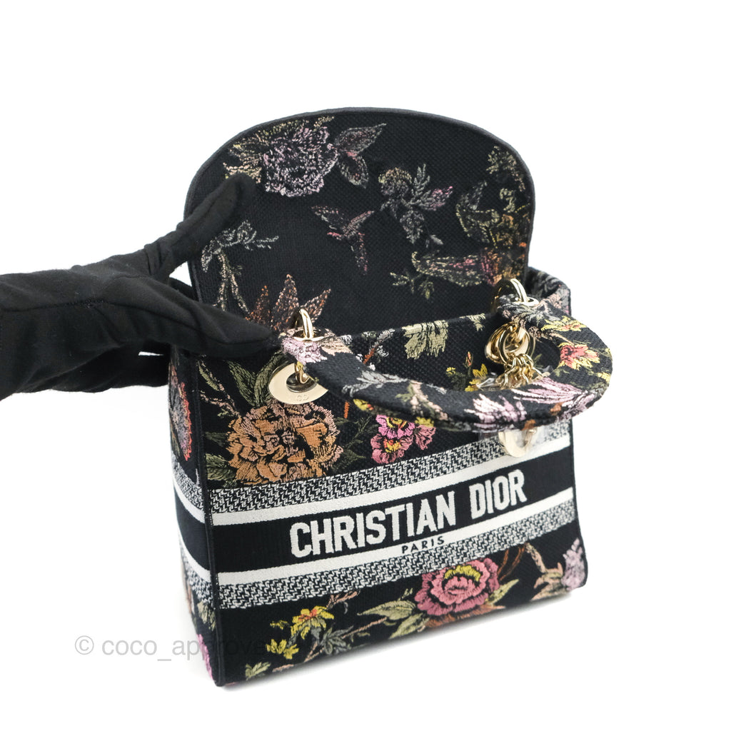 Christian Dior Medium Lady D-Lite Bag Black Dior Jardin Botanique Embroidery