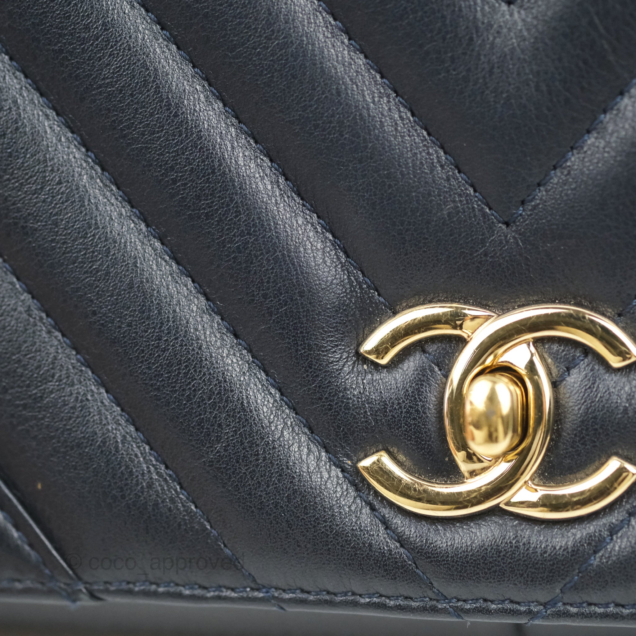 Chanel Medium Statement Chevron Flap Bag Navy Calfskin Gold Hardware