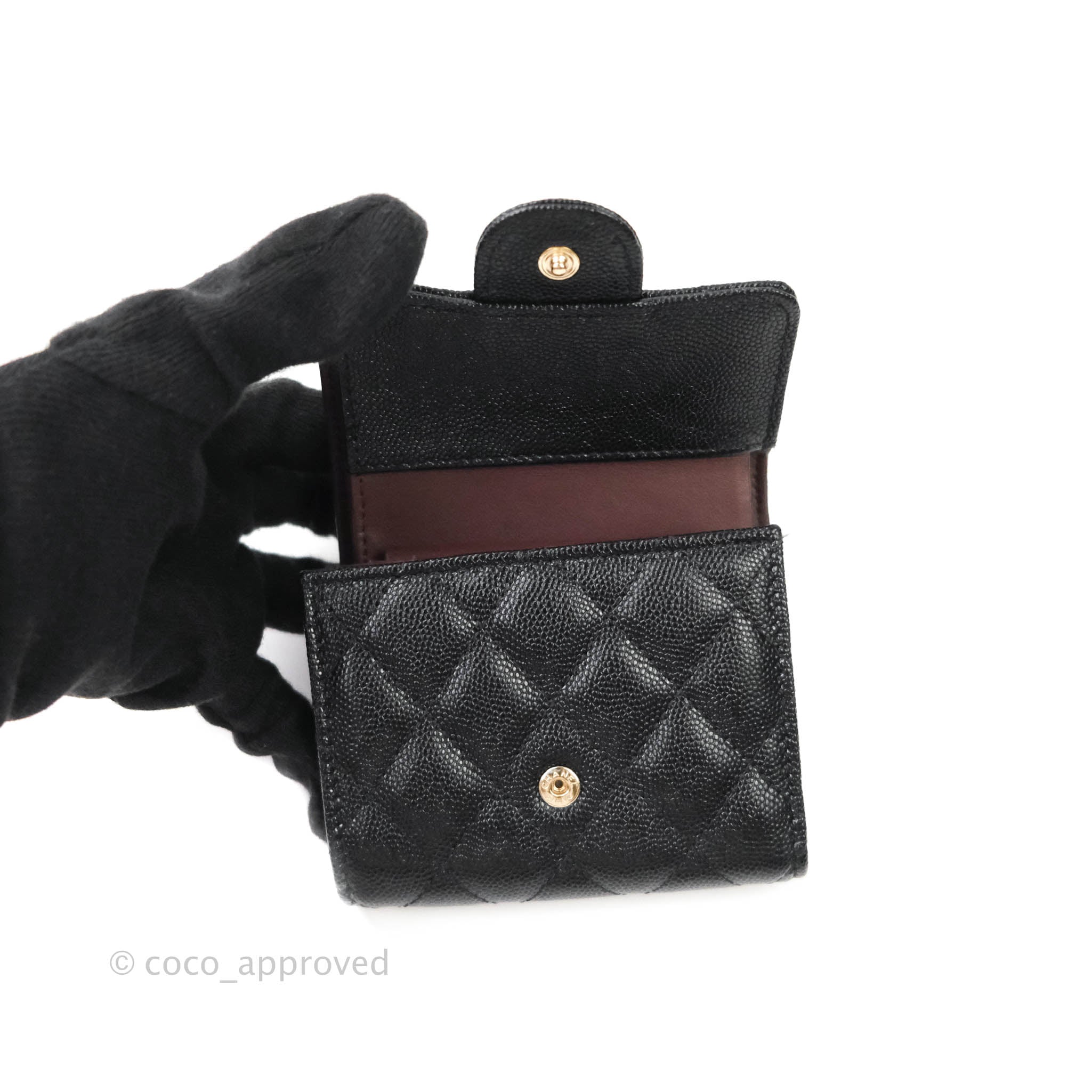 Classic small flap wallet - Lambskin & gold-tone metal, black