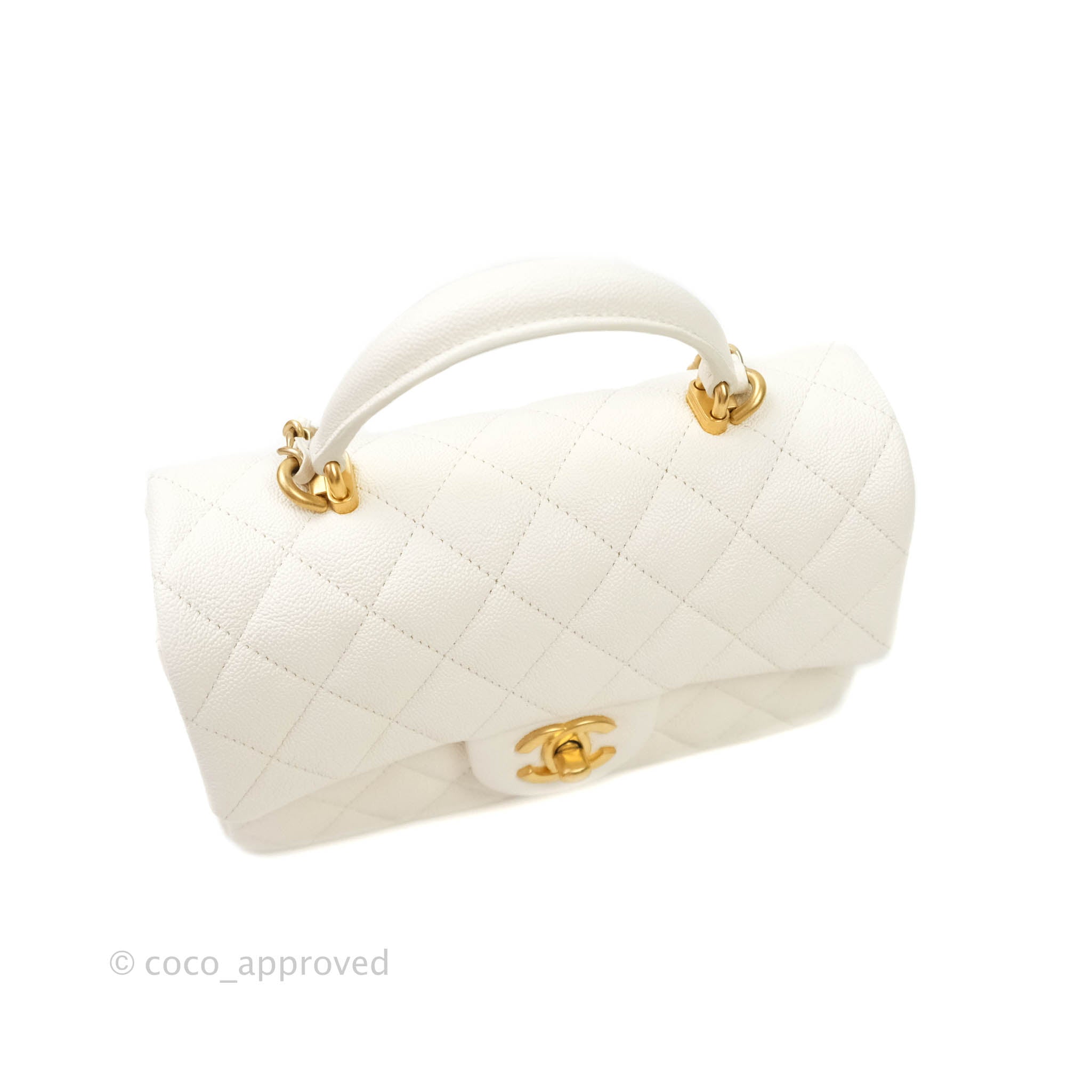 Chanel Mini Rectangular With Top Handle, White Caviar with Gold Hardware,  New in Box MA001