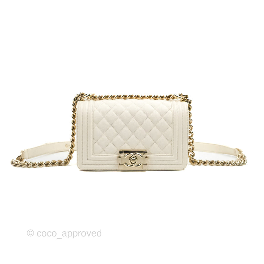 Chanel Small Boy White Caviar Gold Hardware