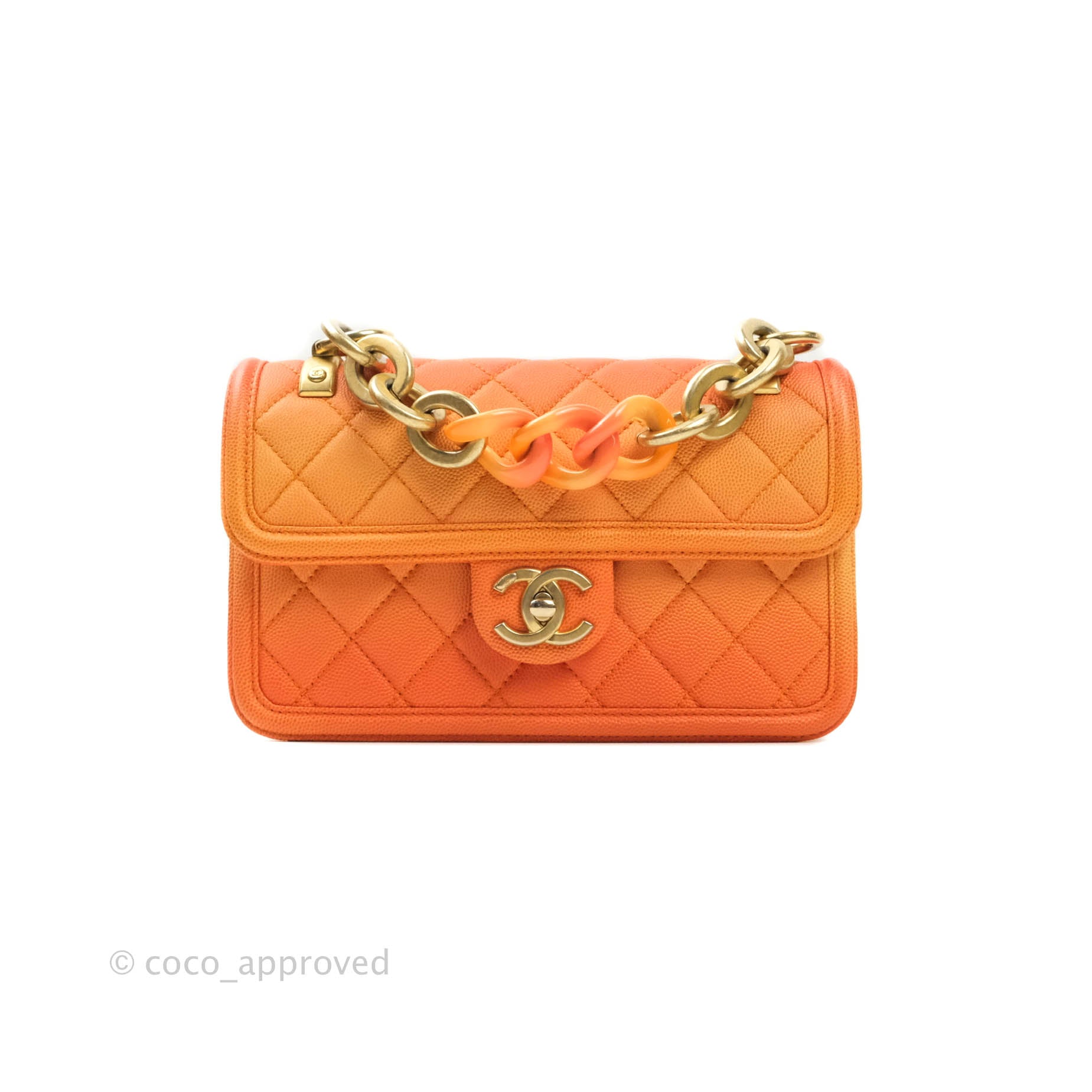 Chanel Quilted Sunset On The Sea Orange Flap Bag Caviar Aged Gold Hardware