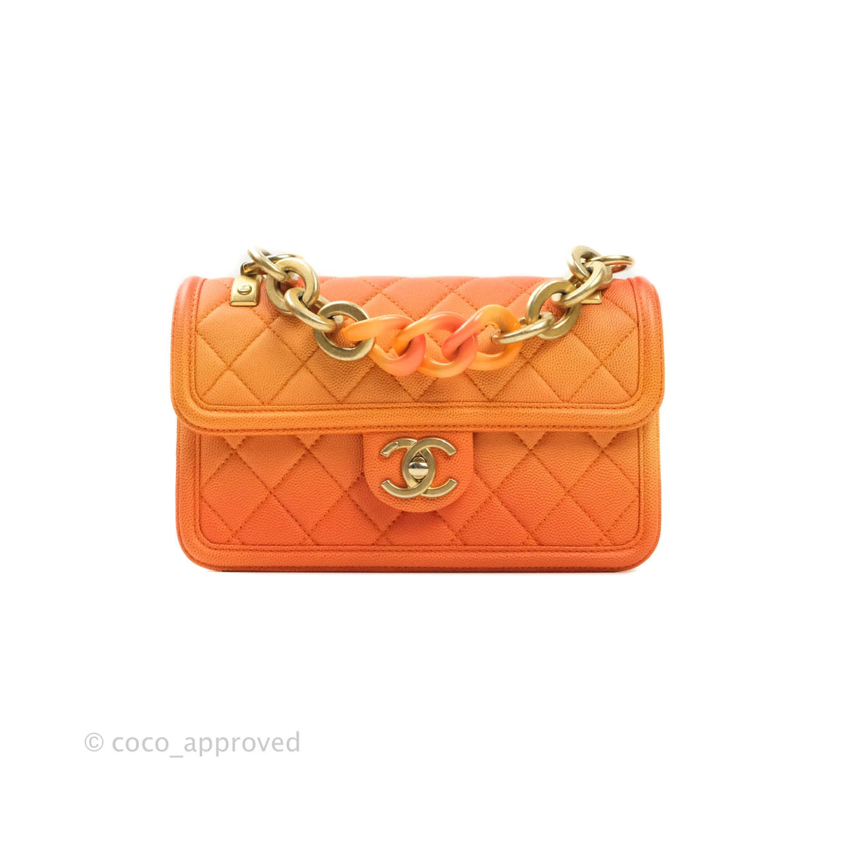 Chanel Sunset by the Sea Bag, Orange Ombre Caviar with Gold Hardware, Mini,  Preowned in Dustbag