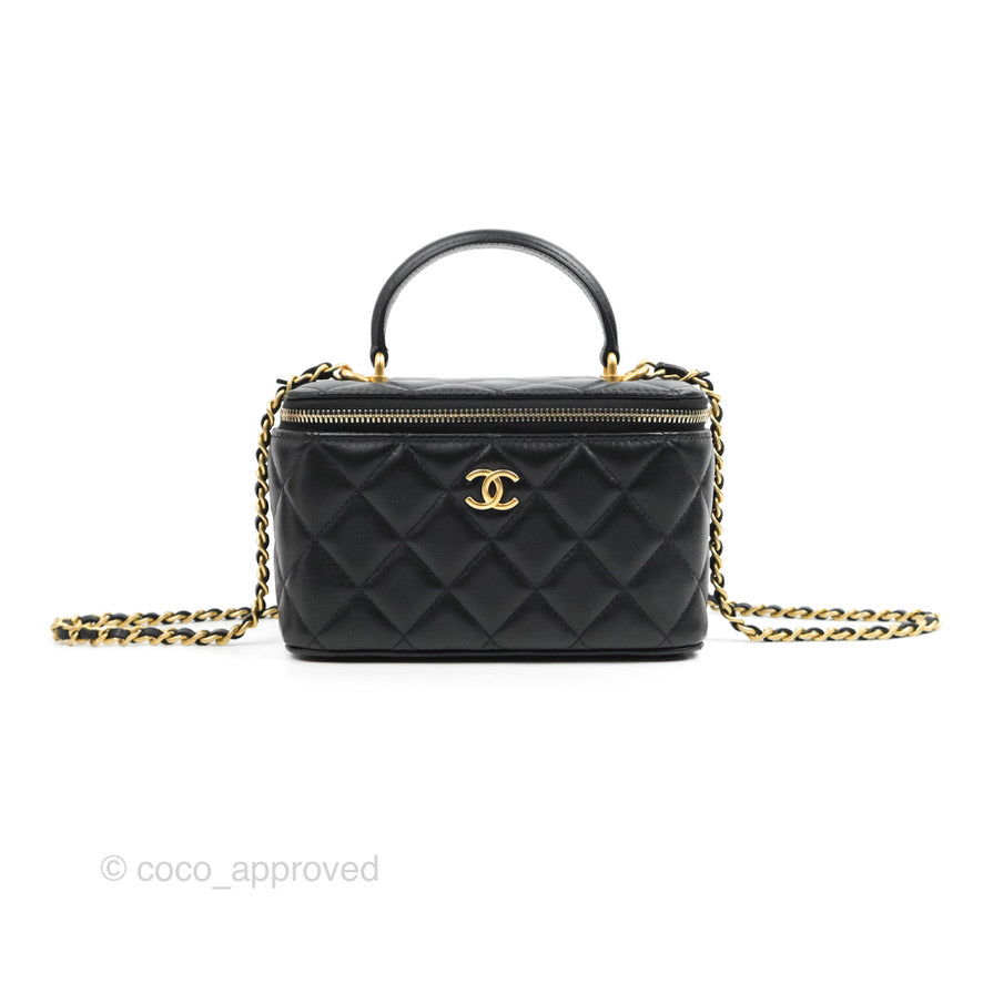 Chanel Vanity Rectangular Top Handle Black Lambskin Gold Hardware