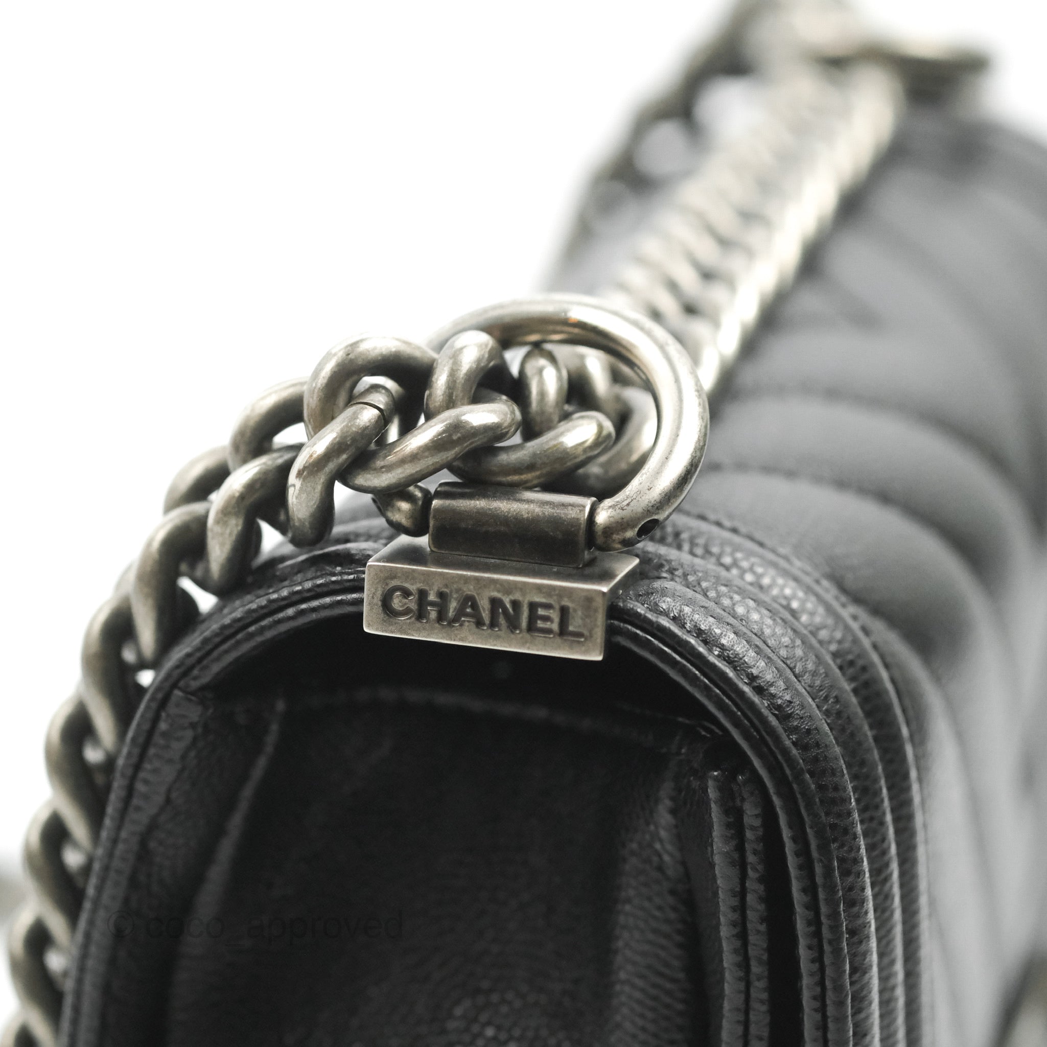 Chanel Small Boy Chevron Black Caviar Ruthenium Hardware – Coco