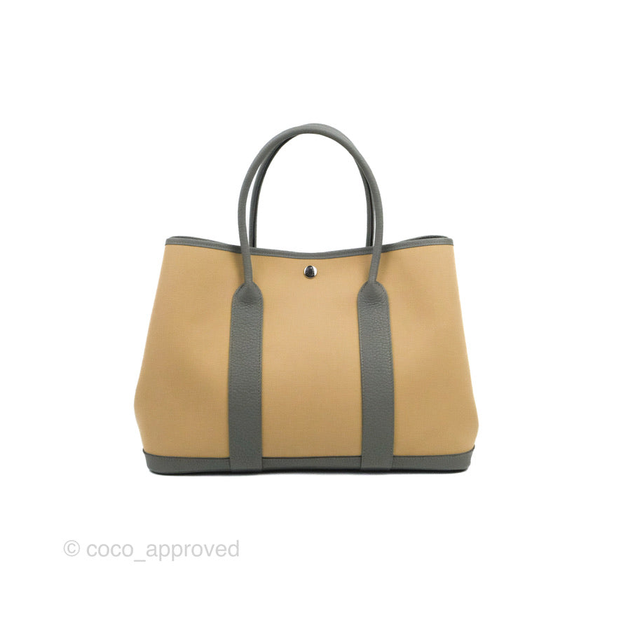 Hermès Garden Party 36 Toile Officier Trench S2-Bleu Tempete N7 Canvas/Gris Meyer 0L