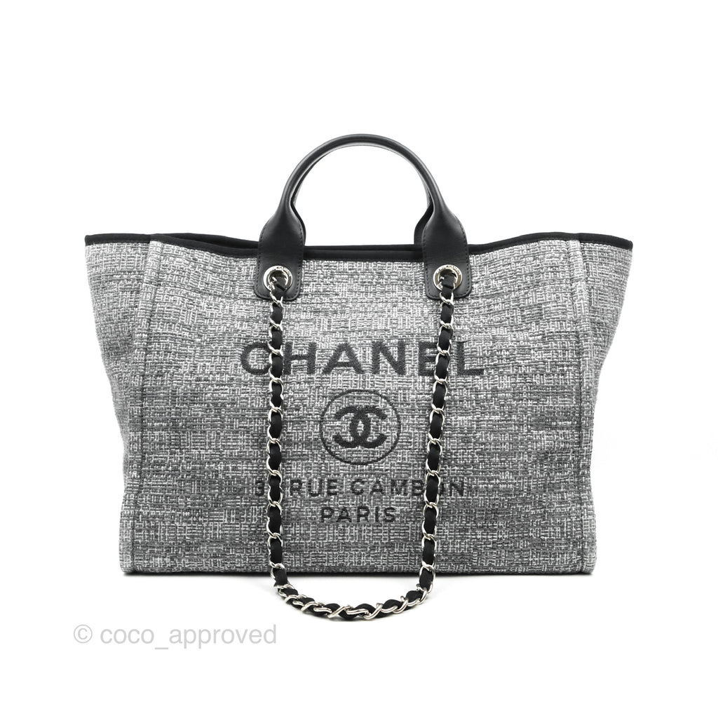 Chanel Large Deauville Charcoal Grey Tweed