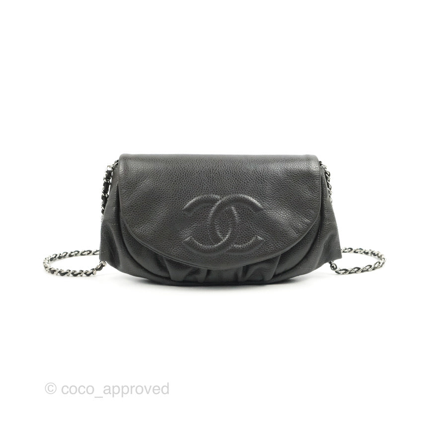 Chanel Half Moon Wallet on Chain WOC Dark Grey Caviar Silver Hardware