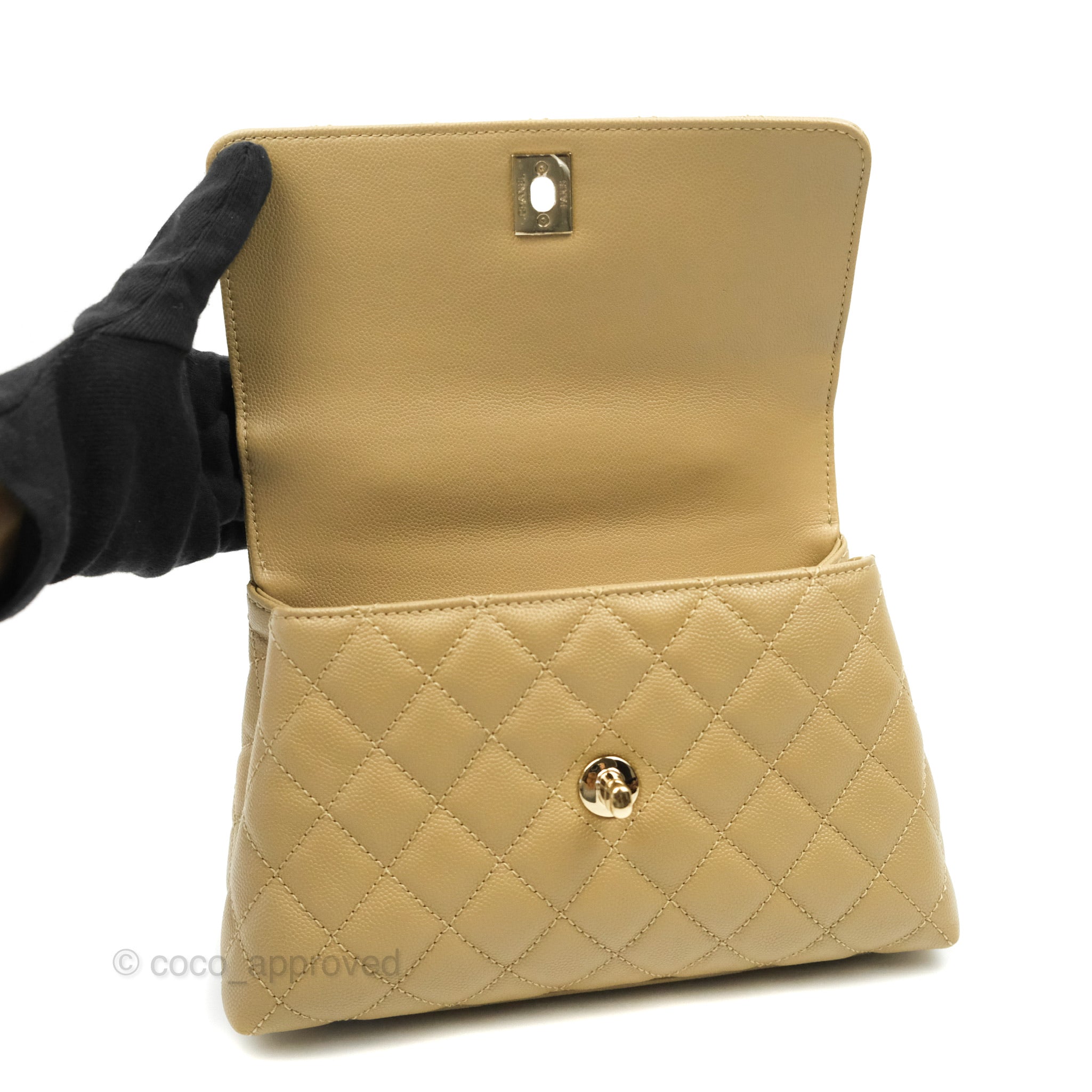 Chanel Small Coco Handle Quilted Dark Beige Caviar Gold Hardware