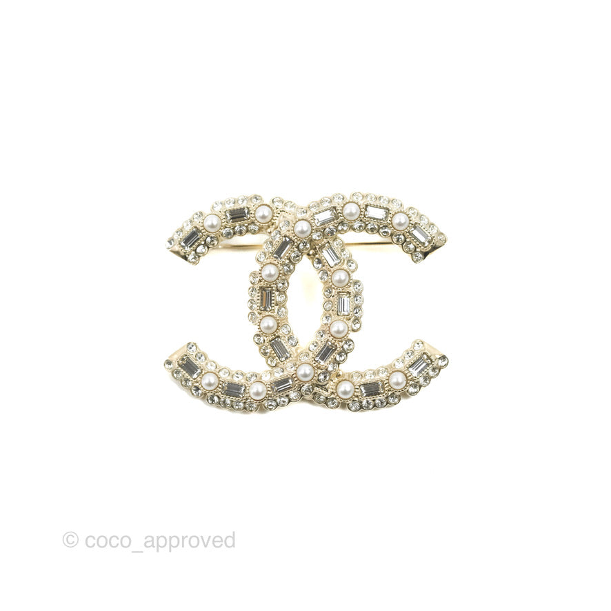 Chanel CC Crystal Pearl Brooch 22K