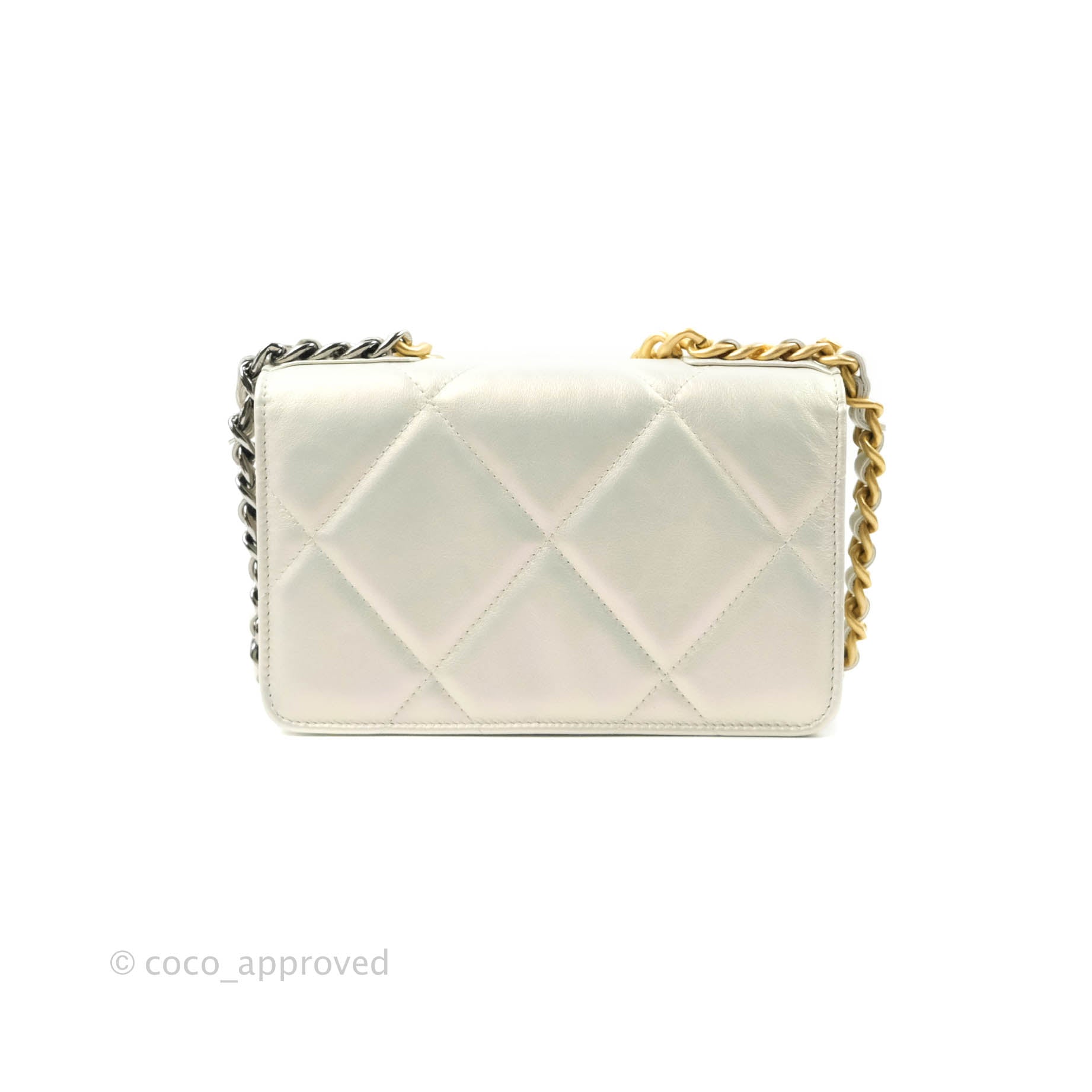 21K CHANEL Bag, Wallet on the Chain, Iridescent White Bow WOC NWT