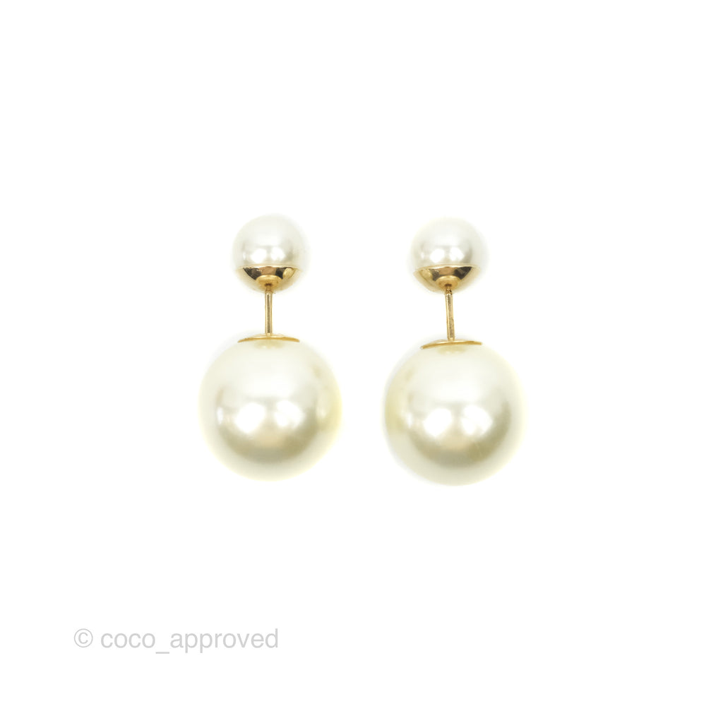 Christian Dior Tribales Pearl Earrings Gold Tone 