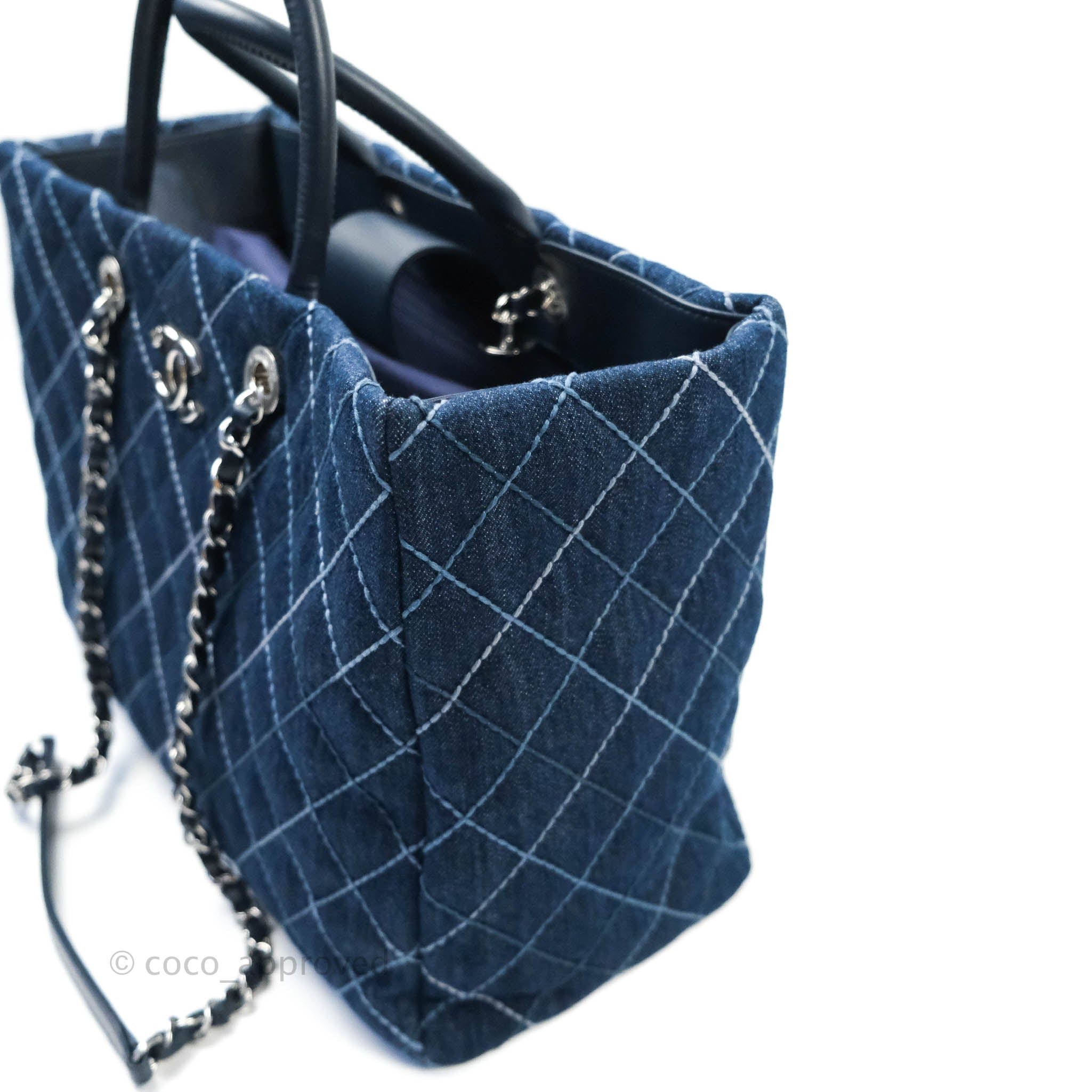 Chanel Quilted Large Coco Handle Shopping Tote Denim Silver Hardware – Coco  Approved Studio