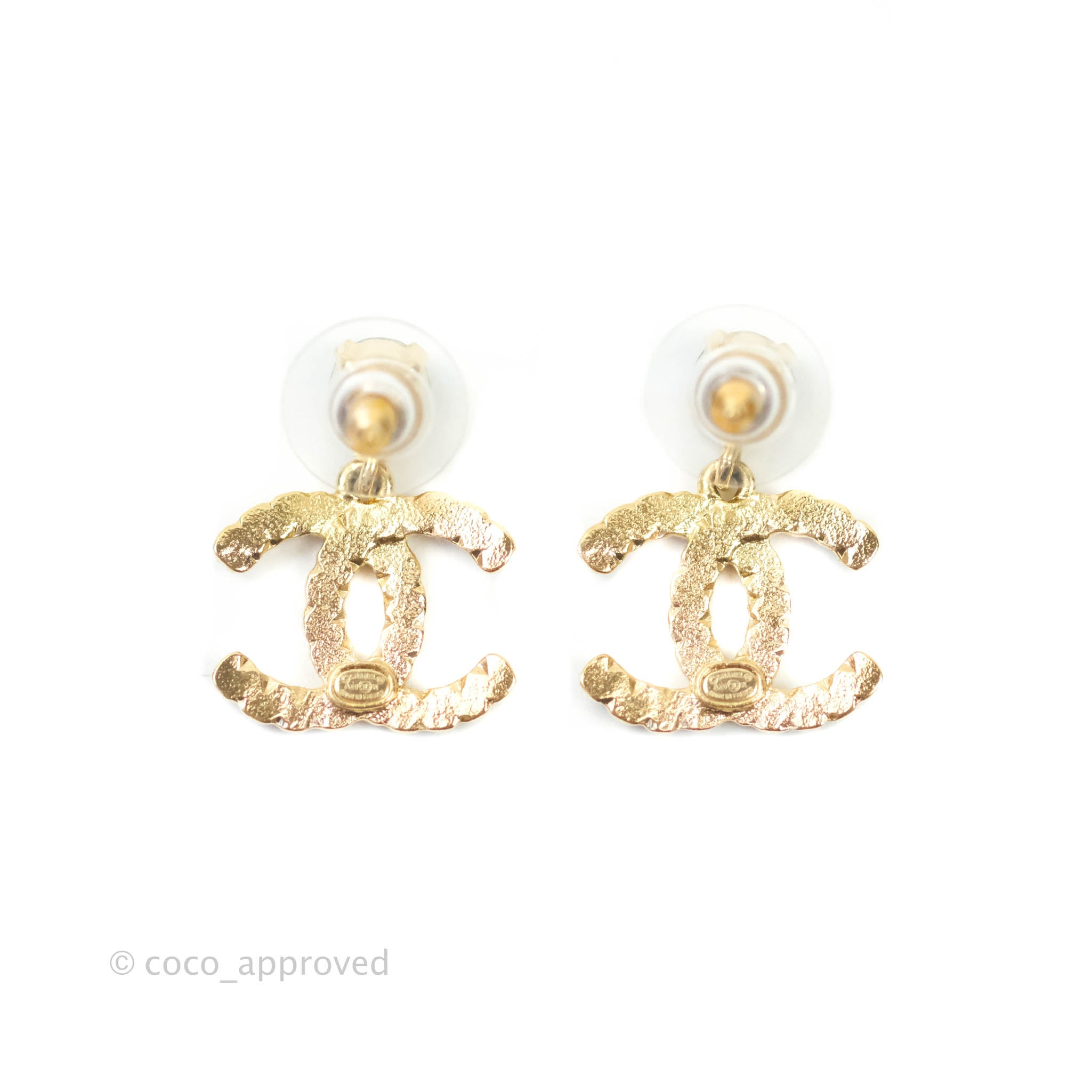 Chanel CC Faux Pearl Crystal Gold Tone Stud Earrings Chanel