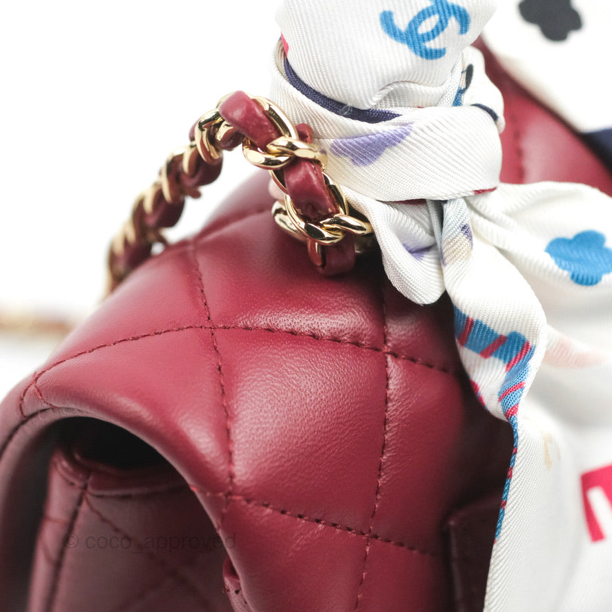 Mini flap bag, Lambskin & gold-tone metal, burgundy — Fashion