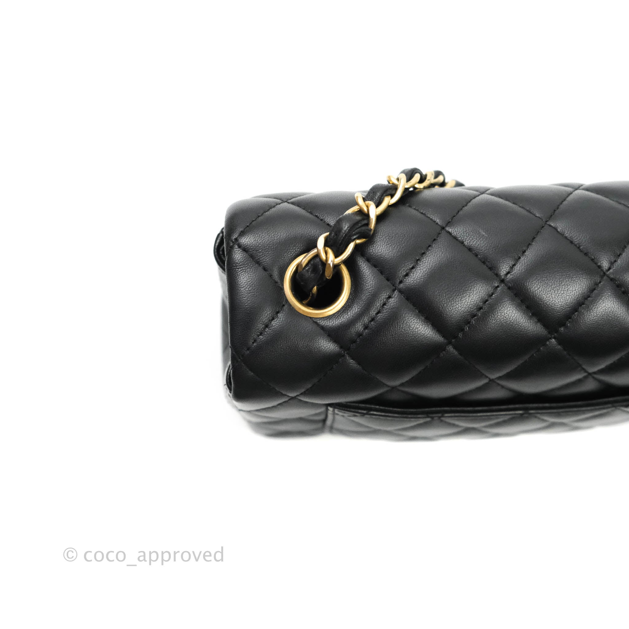 Chanel Quilted Mini Rectangular Flap Black Lambskin Aged Gold Hardware –  Coco Approved Studio