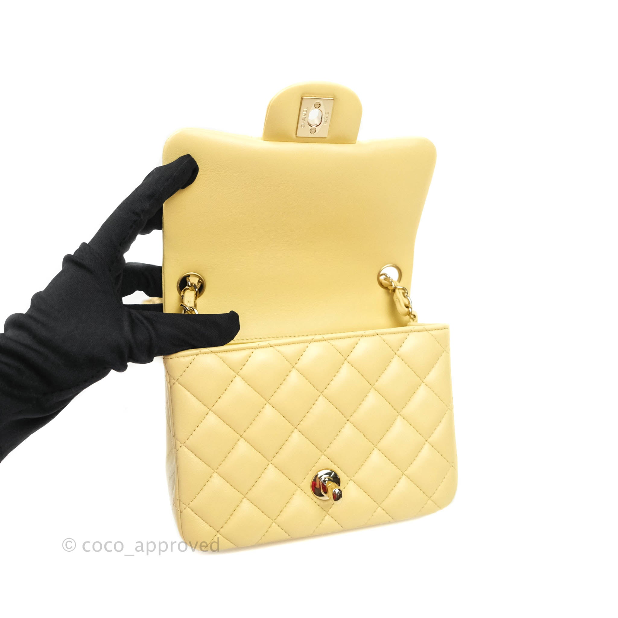 Chanel Mini Square Pale Yellow Lambskin Gold Hardware 21C – Coco