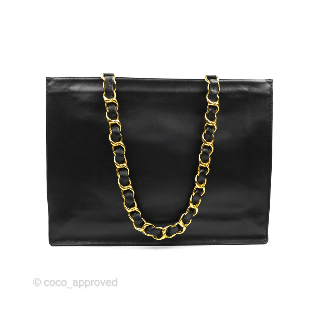 Chanel Vintage CC Chunky Chain Black Calfskin XL Tote 24K Gold Hardware