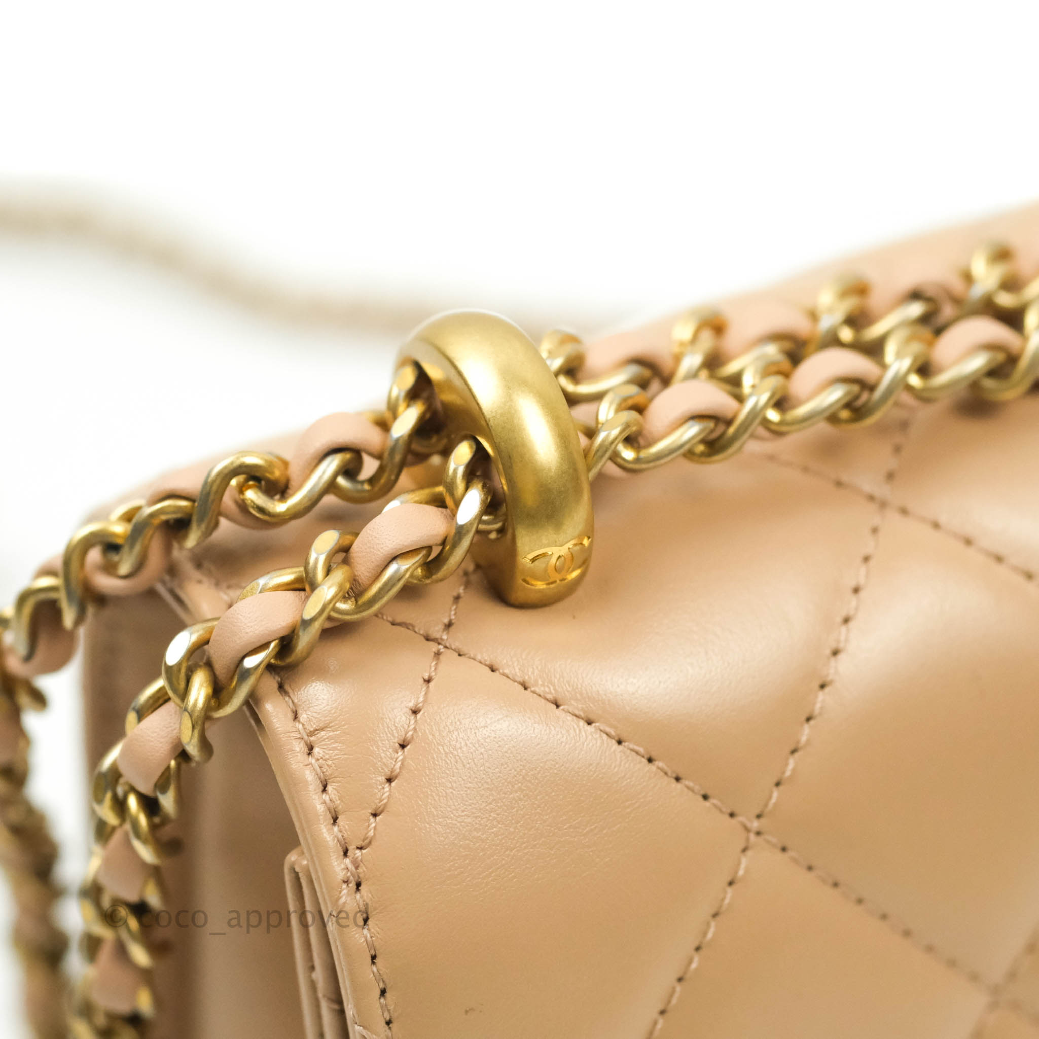 Chanel Quilted Mini Perfect Fit Adjustable Beige Calfskin Gold