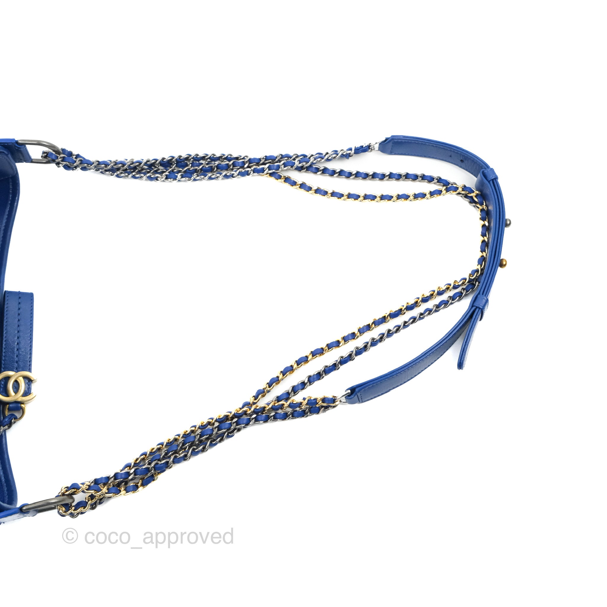 Chanel New Medium Gabrielle Blue Logo Handle Aged Calfskin Mixed Hardw –  Coco Approved Studio