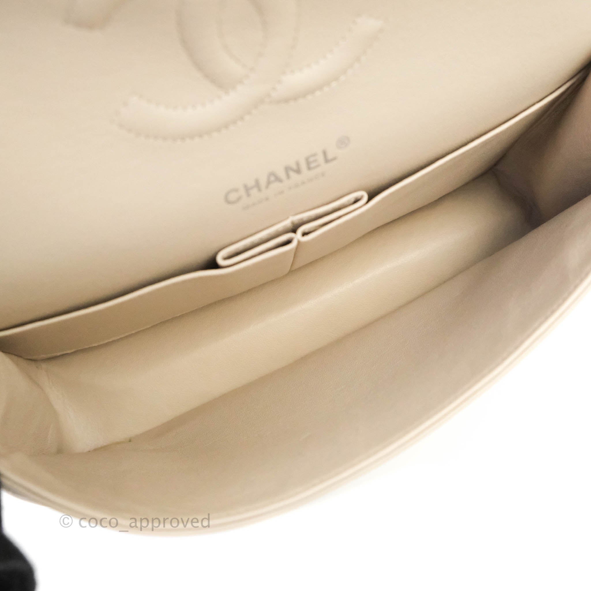 Chanel Classic M/L Medium Double Flap Cream Lambskin Silver Hardware – Coco  Approved Studio