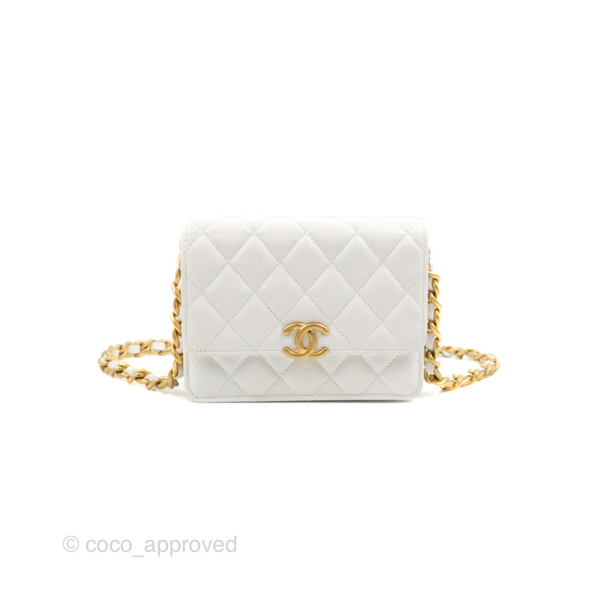 Chanel Mini Resin Chain Wallet on Chain WOC White Lambskin Aged Gold Hardware