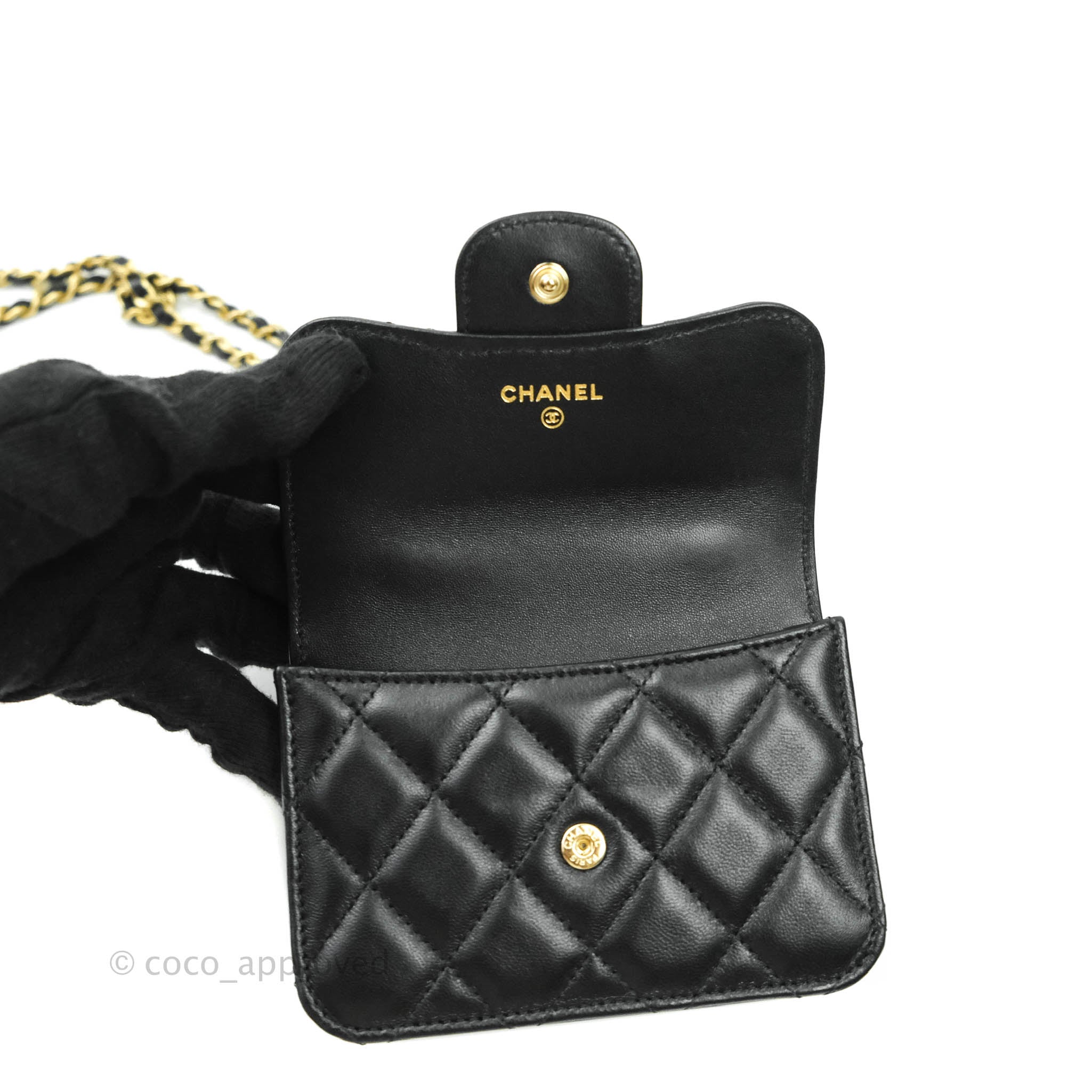 Chanel 19 Flap Coin Purse With Chain Gray Quilted Lambskin – Dr