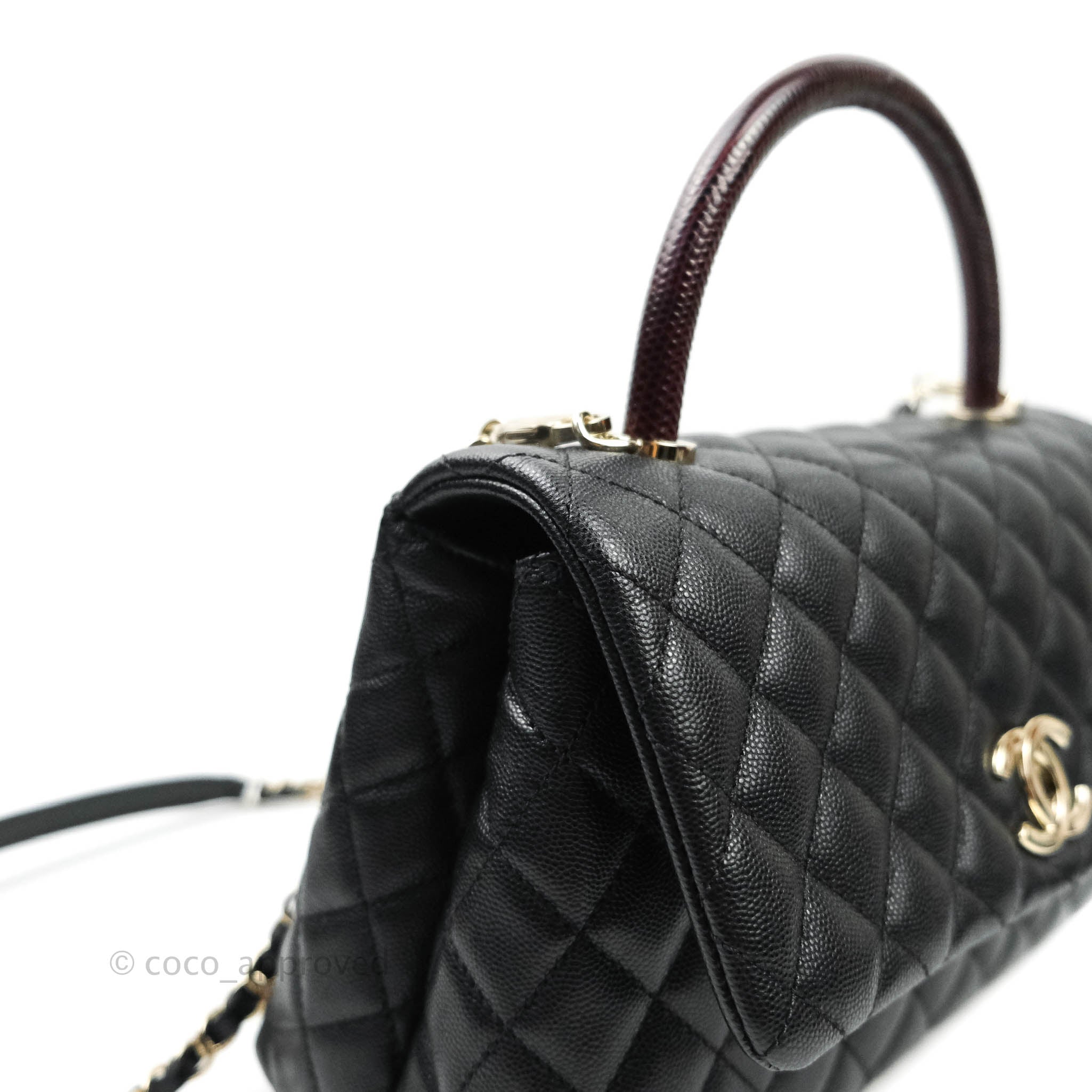 Chanel Small Coco Handle Quilted Black Caviar Lizard Embossed Handle G –  Coco Approved Studio