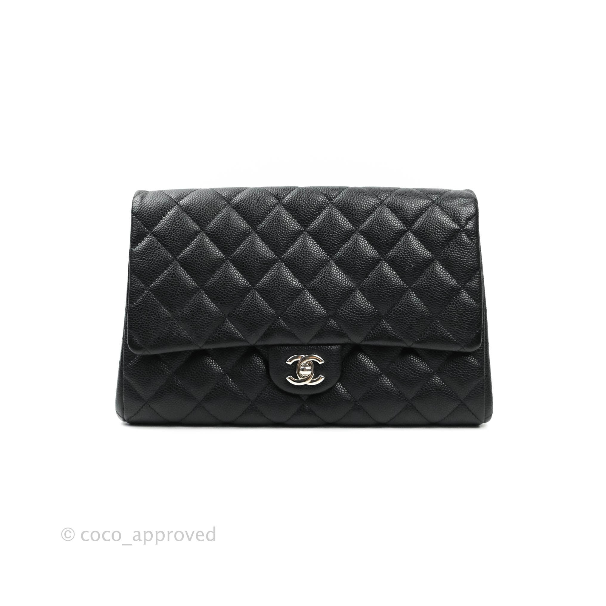 Chanel Quilted Clutch with Chain Black Caviar Silver Hardware