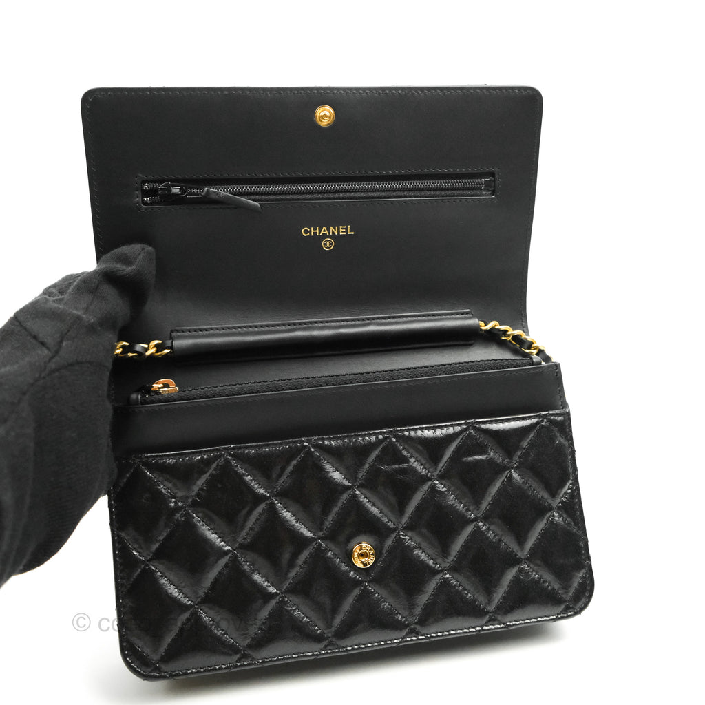 Chanel Quilted Reissue WOC Black Glazed Crumpled Calfskin Aged Gold Hardware