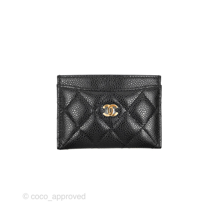 Chanel Classic Flat Card Holder Black Caviar Gold Hardware