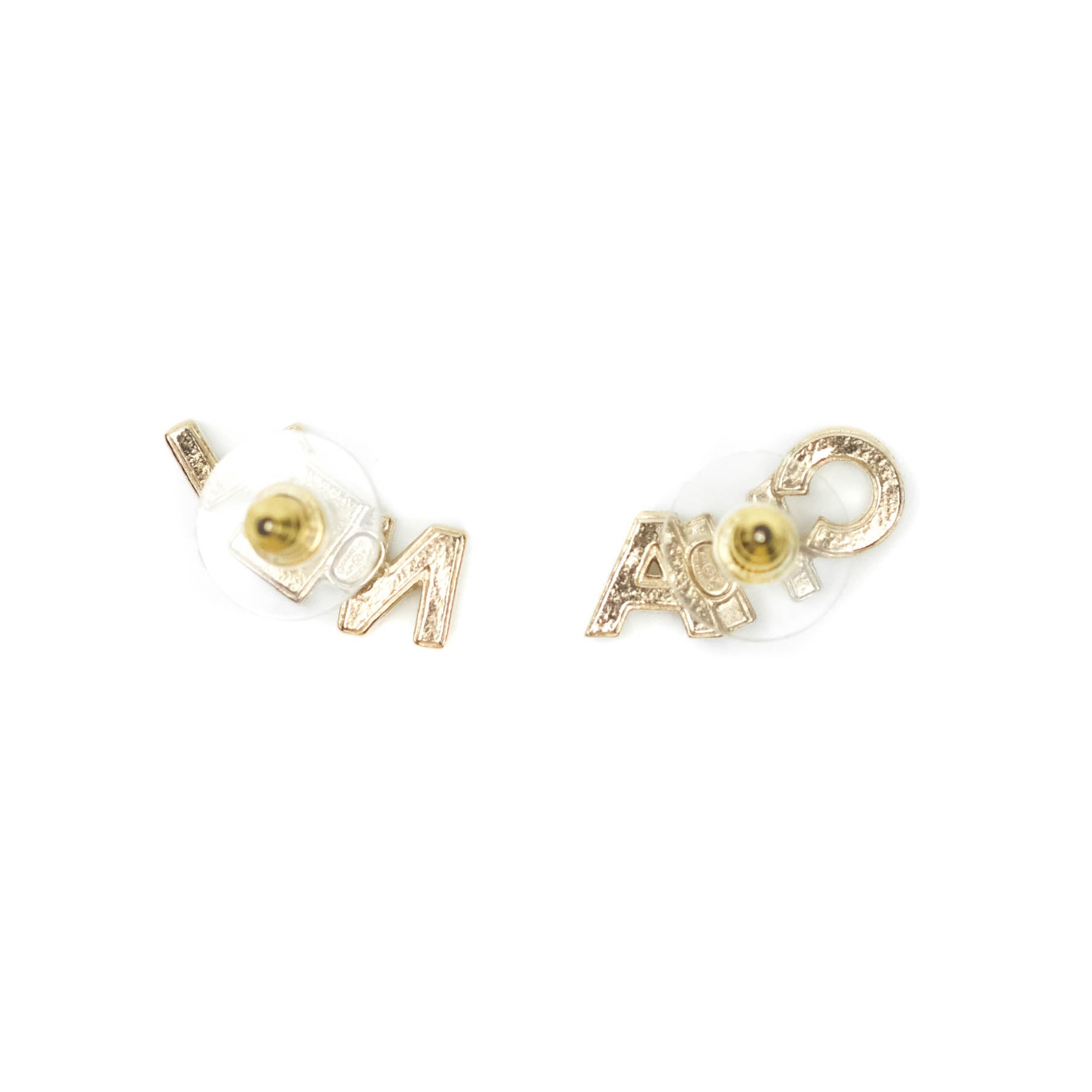 Chanel Crystal Pearl Signature Stud Earrings Gold Tone 21V – Coco Approved  Studio