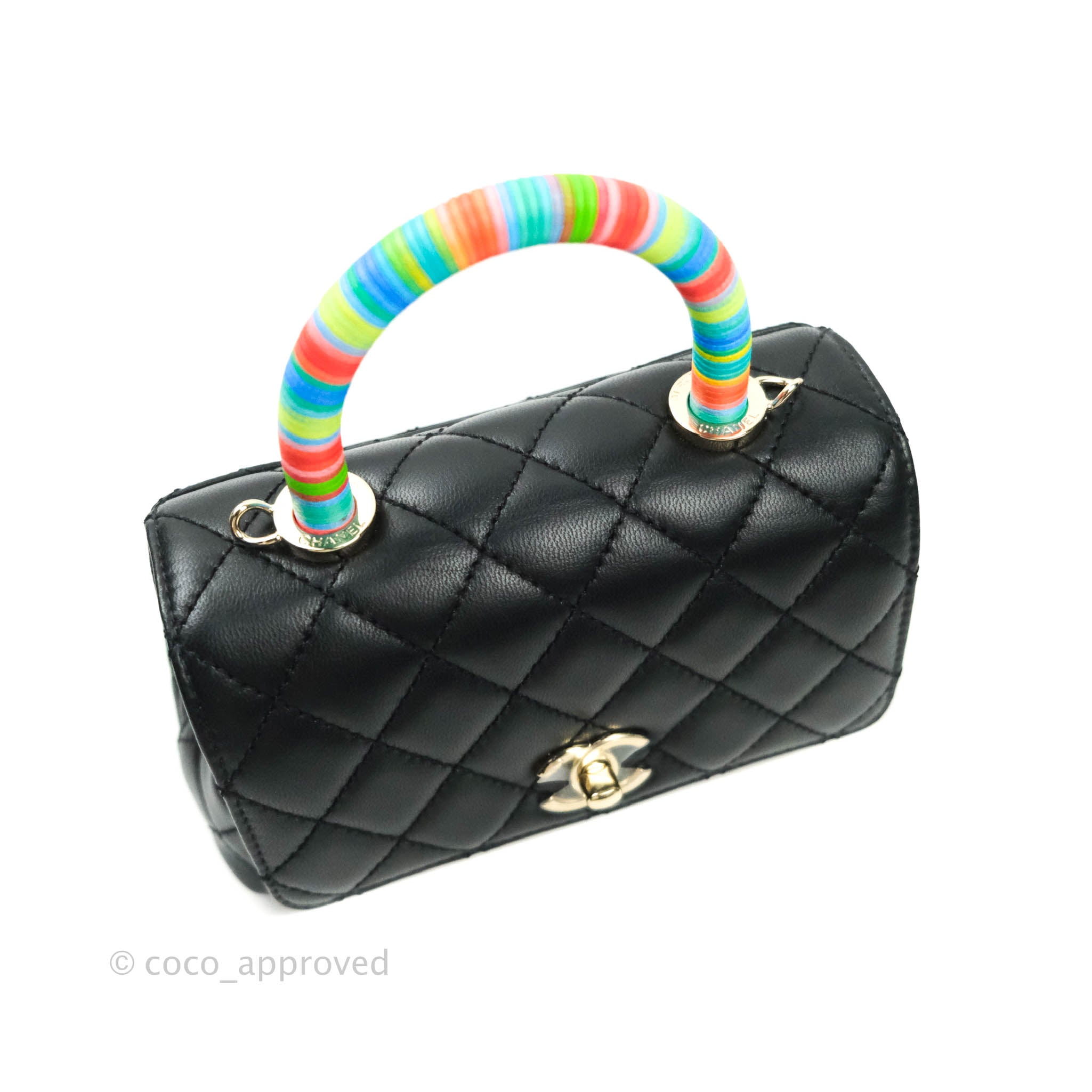Chanel Quilted Extra Mini Rainbow Coco Handle Bag Lambskin Black