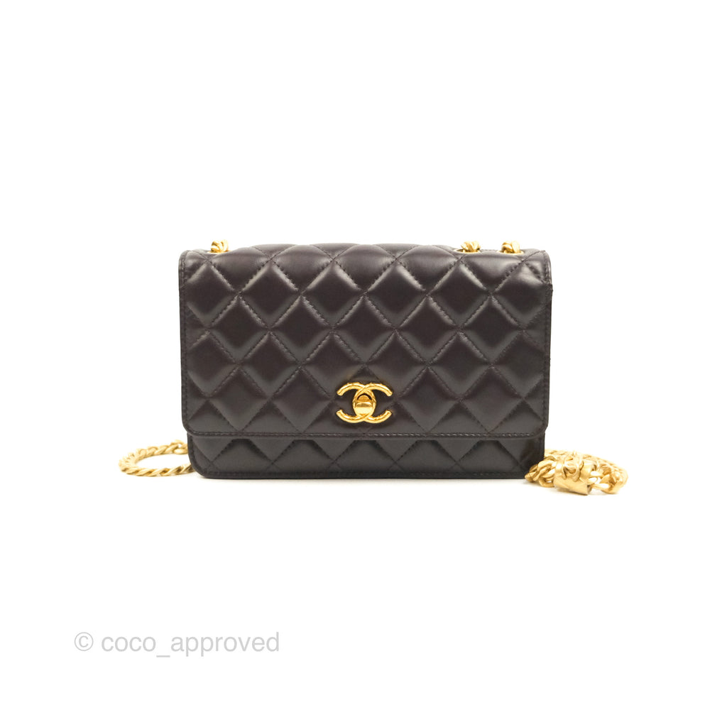 Chanel Quilted Wallet on Chain WOC Adjustable Chain Brown Lambskin Aged Gold Hardware 22K