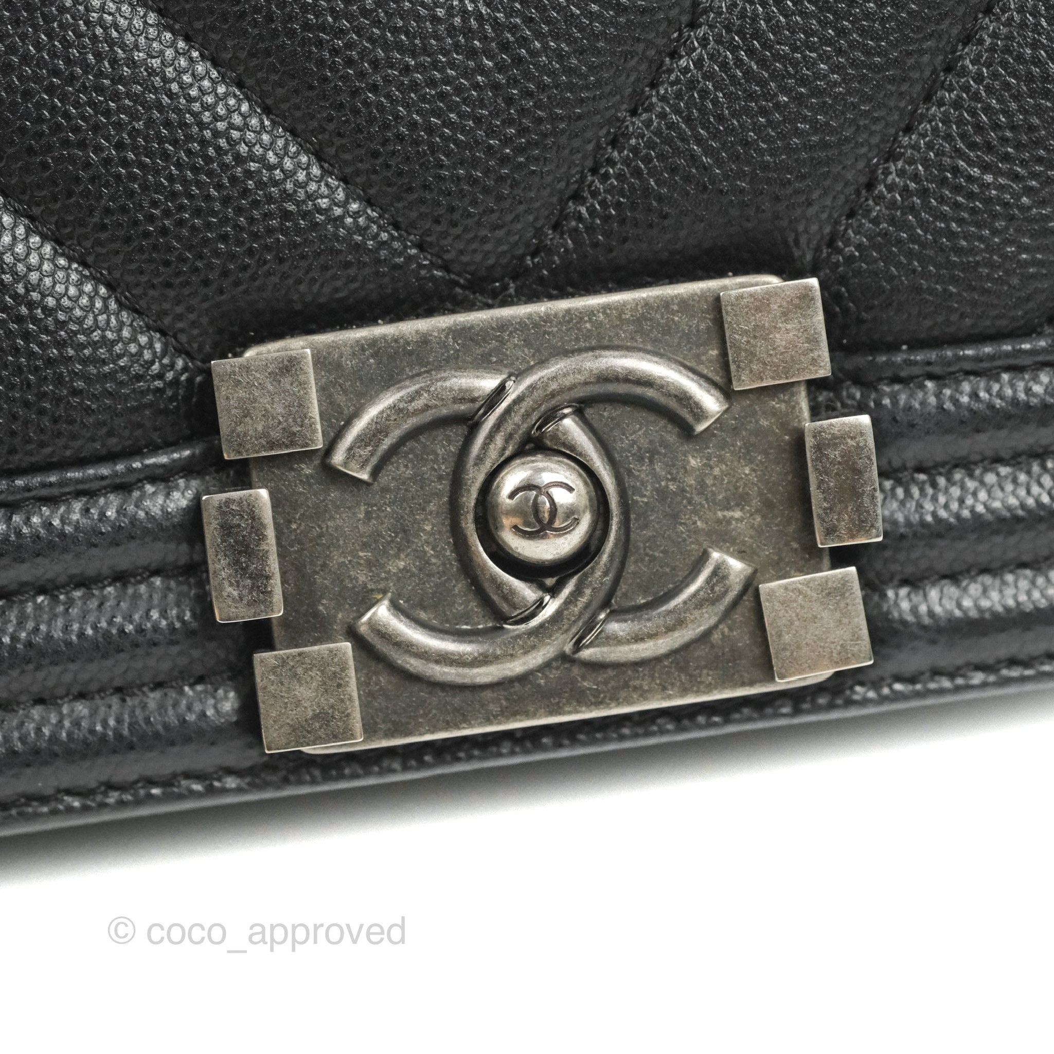 New 18S Chanel Black Caviar Chevron Small Boy Classic Flap Bag RHW –  Boutique Patina