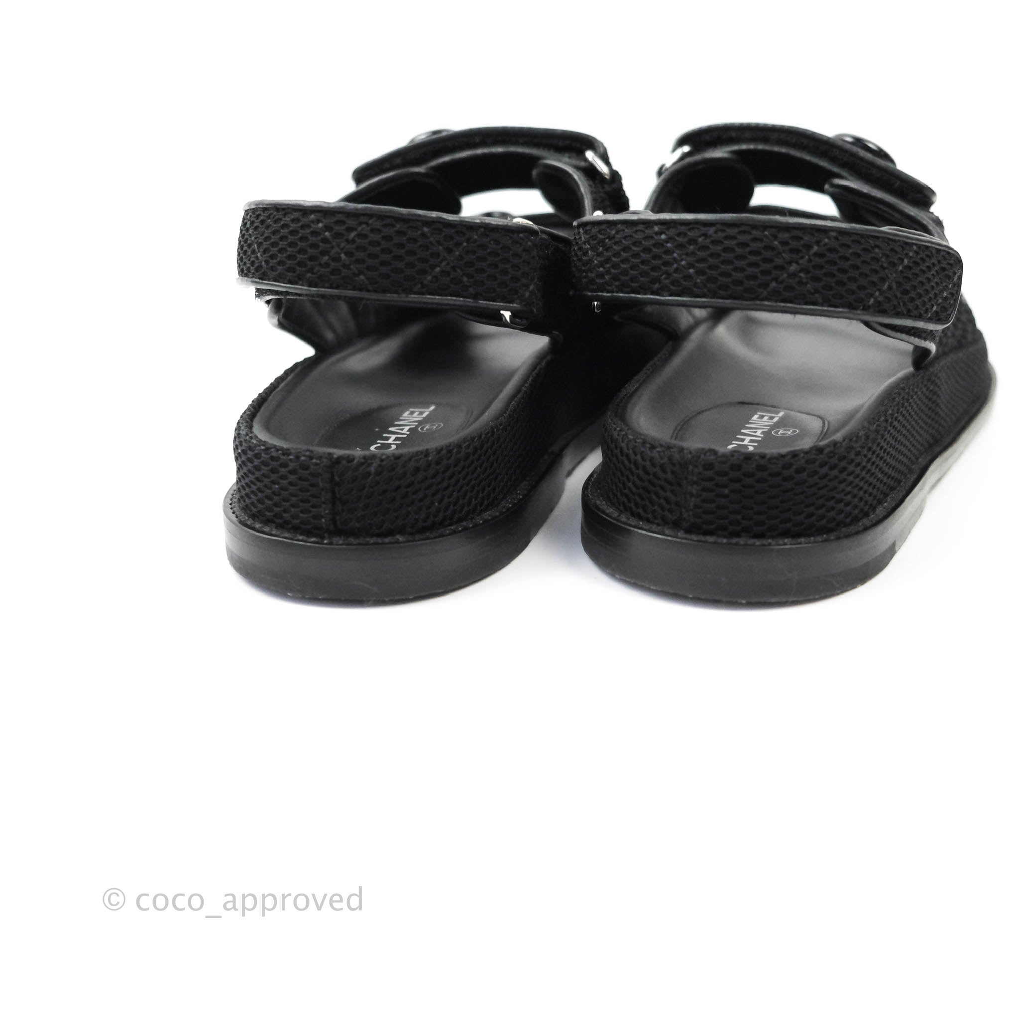 Chanel CC Black Fabric Slide Strap Flat Dad Sandals 21C – Coco Approved  Studio