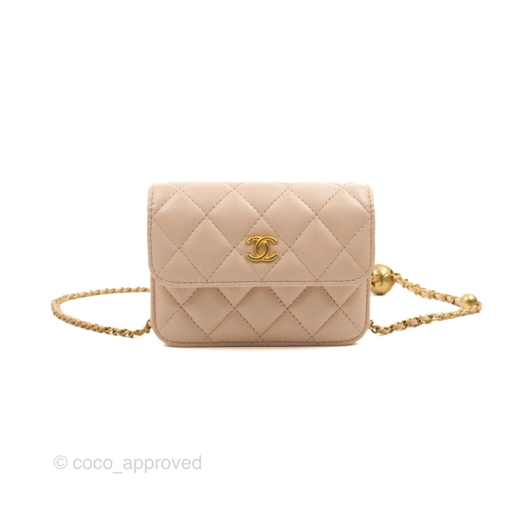 Chanel Mini Pearl Crush Clutch With Chain Belt Rose Clair Pink Lambskin Aged Gold Hardware