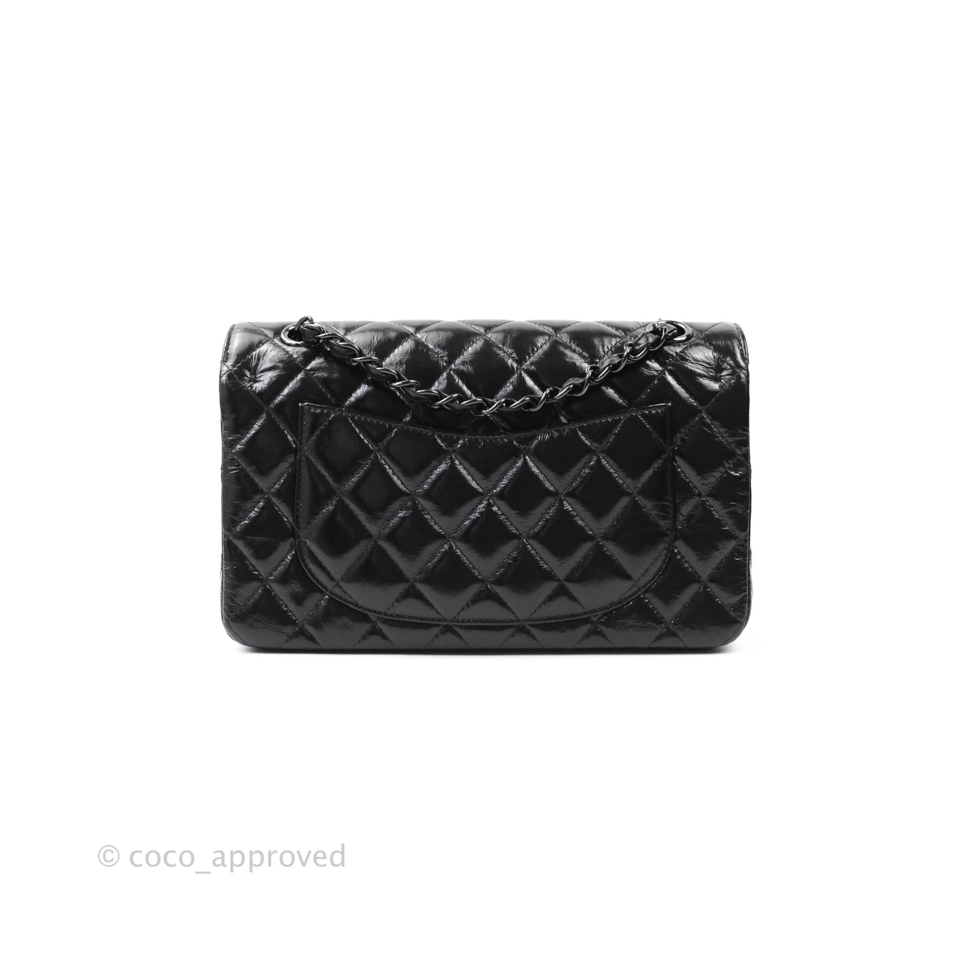 Chanel Small Classic Double Flap Shiny SO Black Crumpled Calfskin Black  Hardware