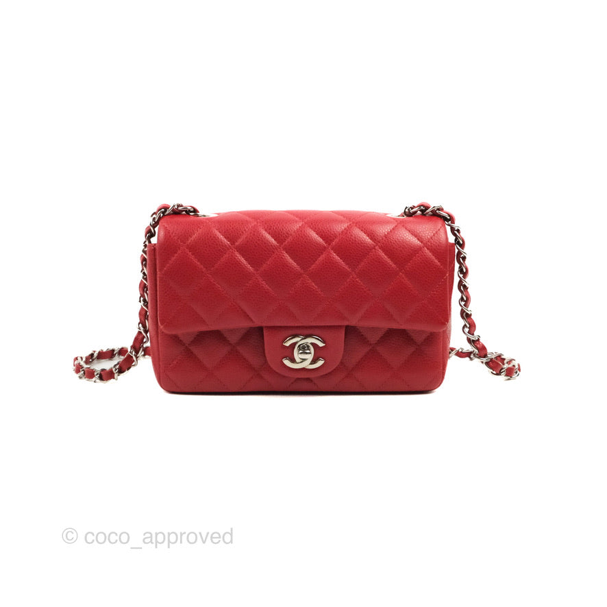 Chanel Quilted Mini Rectangular Flap Red Caviar Silver Hardware
