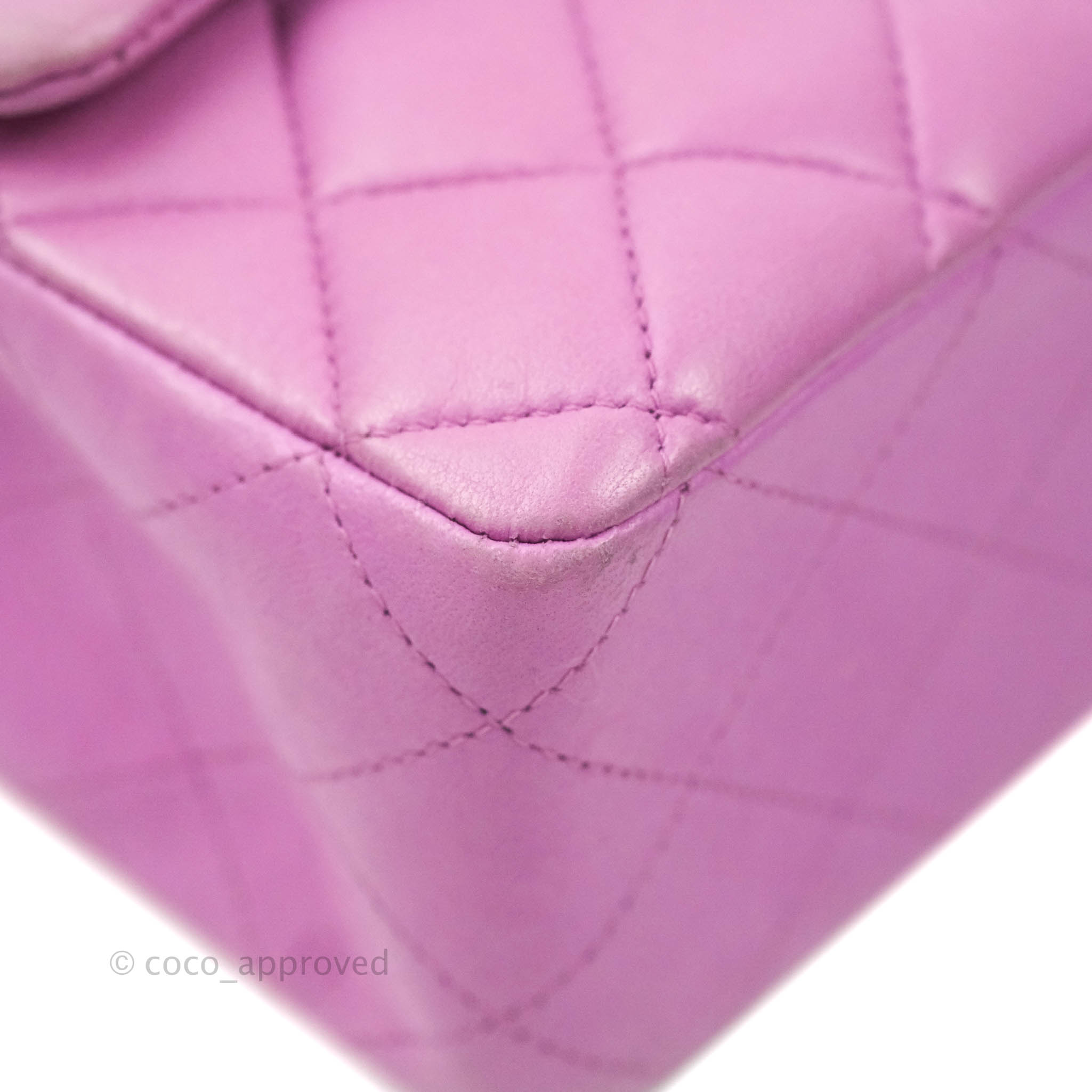 Chanel Classic M/L Medium Double Flap Purple Lambskin Silver Hardware –  Coco Approved Studio