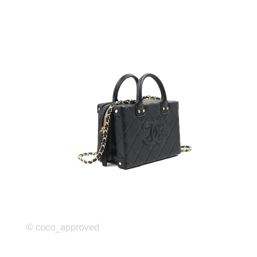 Chanel Quilted Vanity Case with Chain Black Calfskin Gold Hardware 22B
