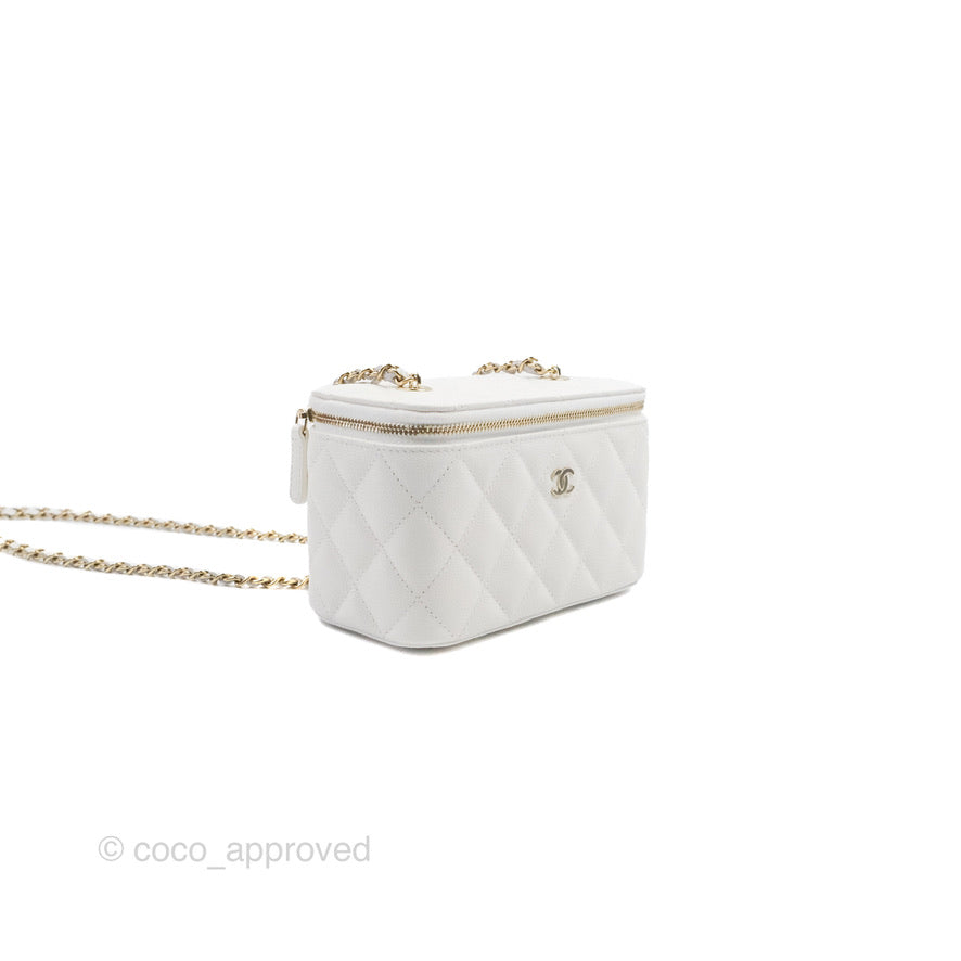 Chanel Classic Vanity with Chain White Caviar Gold Hardware