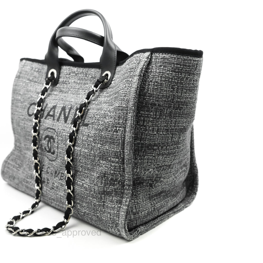 Chanel Large Deauville Charcoal Grey Tweed