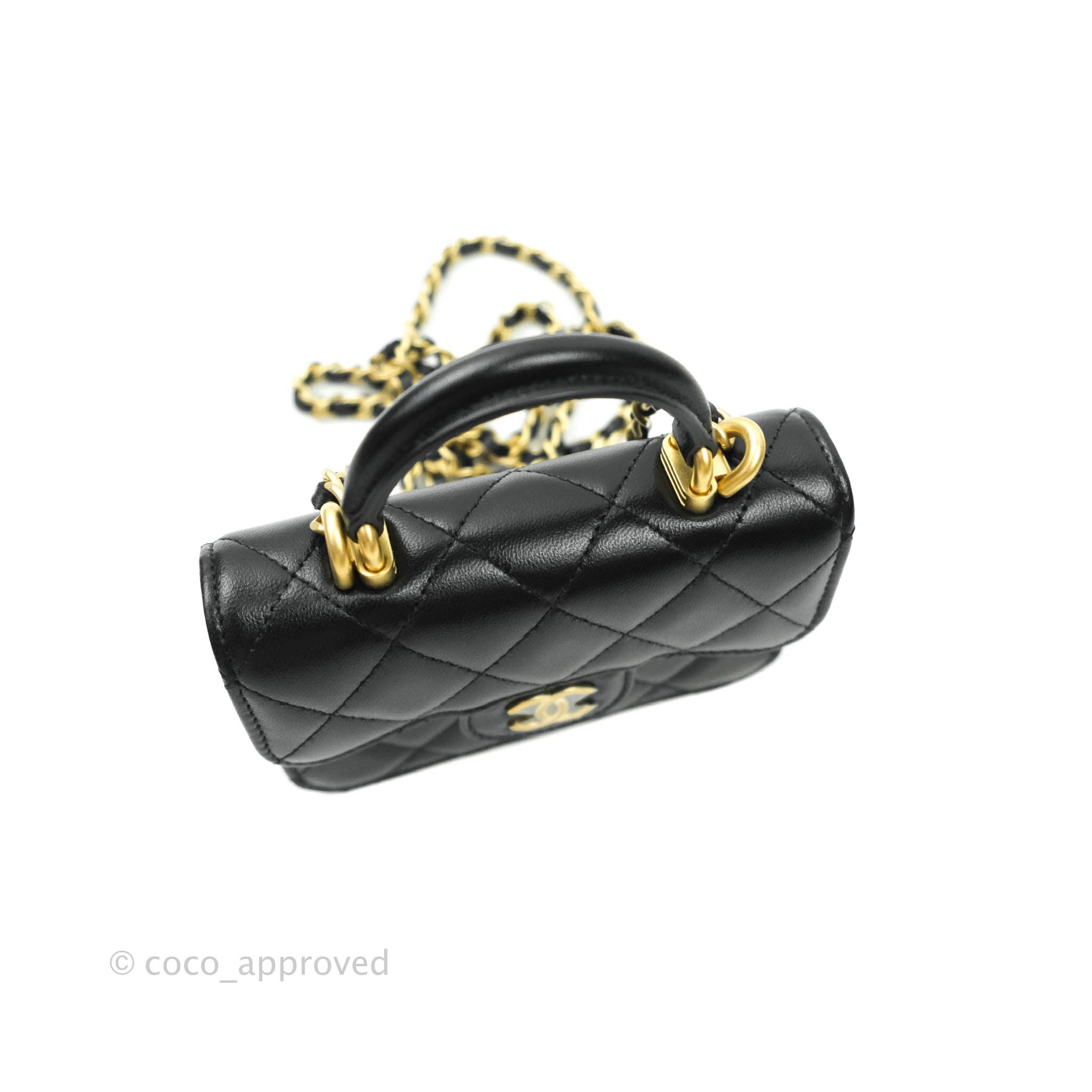 Chanel Black Quilted Lambskin Side-Pack Bags Gold and Imitation Pearl Hardware, 2019 (Like New), Blue Womens Handbag