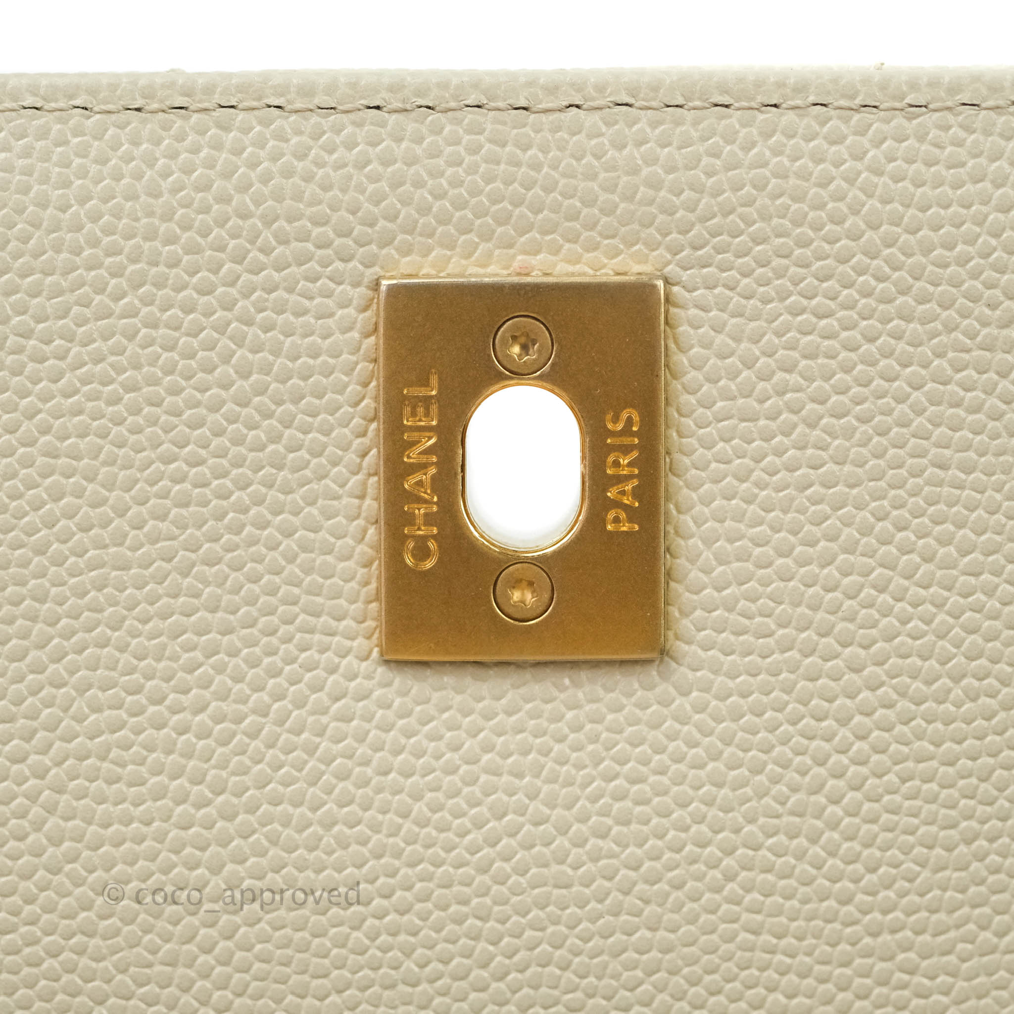 Chanel Mini Coco Handle Chevron Stone White Caviar Aged Gold Hardware – Coco  Approved Studio