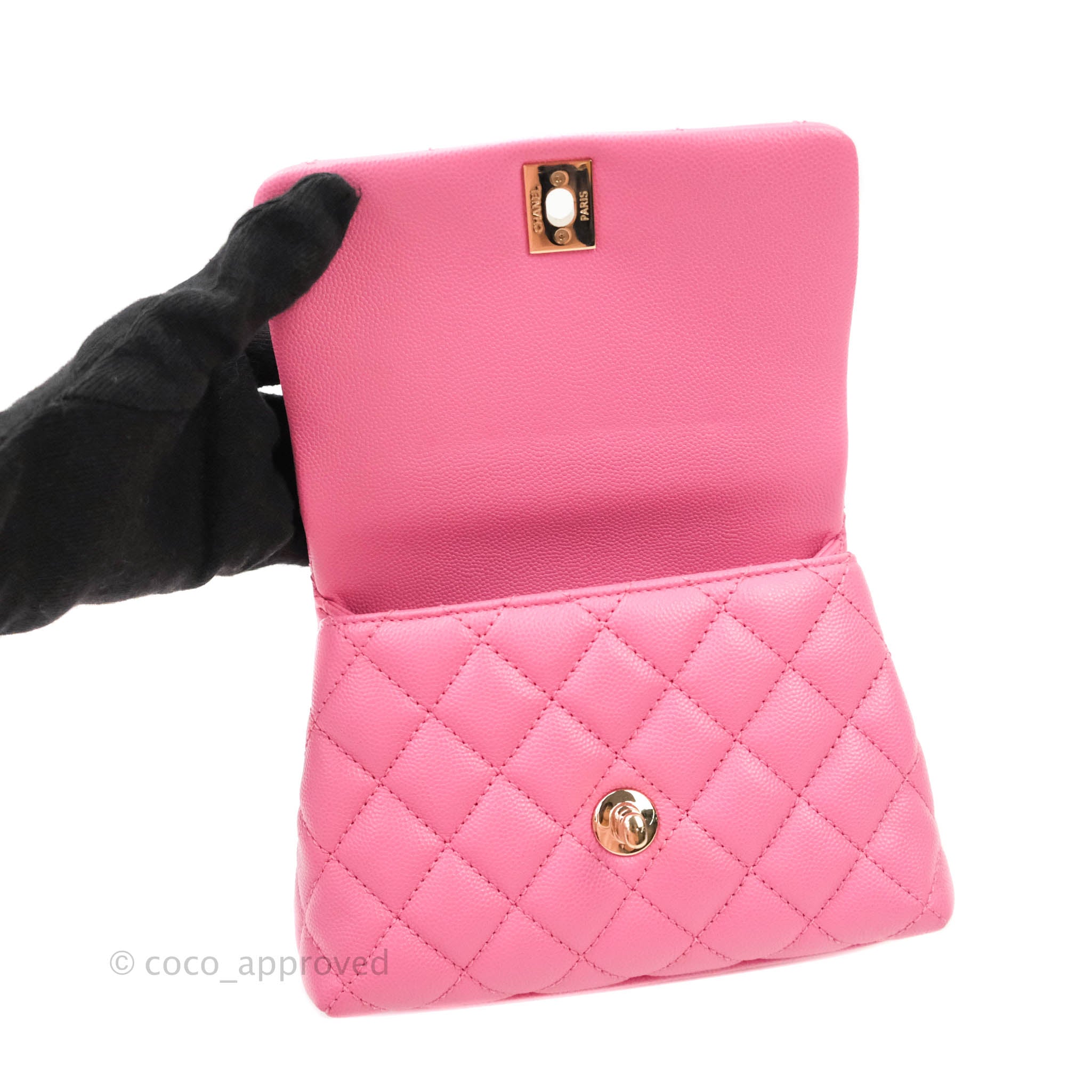 CHANEL Caviar Lizard Embossed Quilted Mini Coco Handle Flap Pink